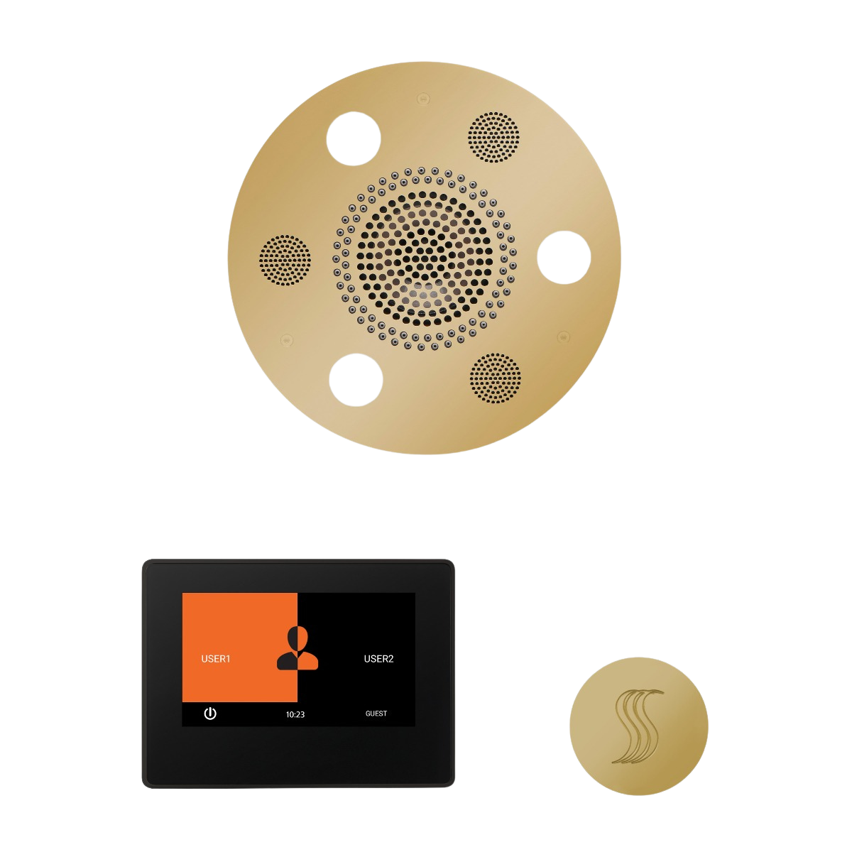 ThermaSol WSTP7R Wellness Steam Package - Serenity Advanced Round Rainhead + ThermaTouch2 7" Black Trim Control + SteamVection Round Steam Head