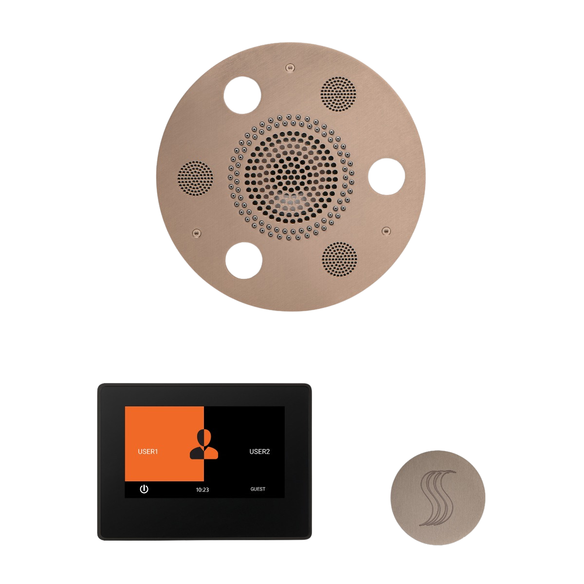 ThermaSol WSTP7R Wellness Steam Package - Serenity Advanced Round Rainhead + ThermaTouch2 7" Black Trim Control + SteamVection Round Steam Head