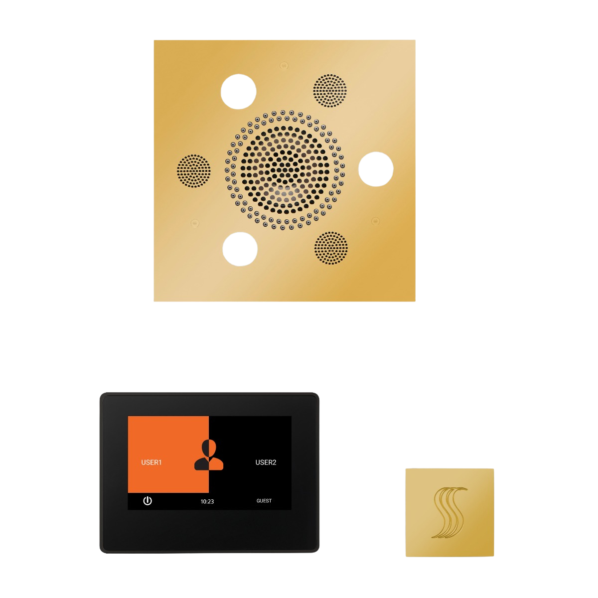 ThermaSol WSTP7S Wellness Steam Package - Serenity Advanced Square Rainhead + ThermaTouch2 7" Black Trim Control + SteamVection Square Steam Head