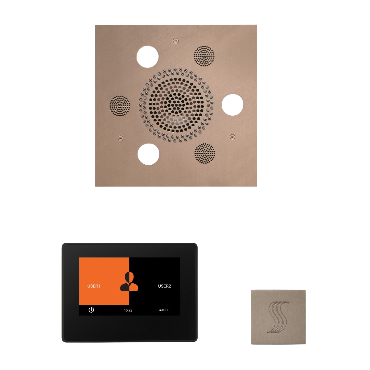 ThermaSol WSTP7S Wellness Steam Package - Serenity Advanced Square Rainhead + ThermaTouch2 7" Black Trim Control + SteamVection Square Steam Head