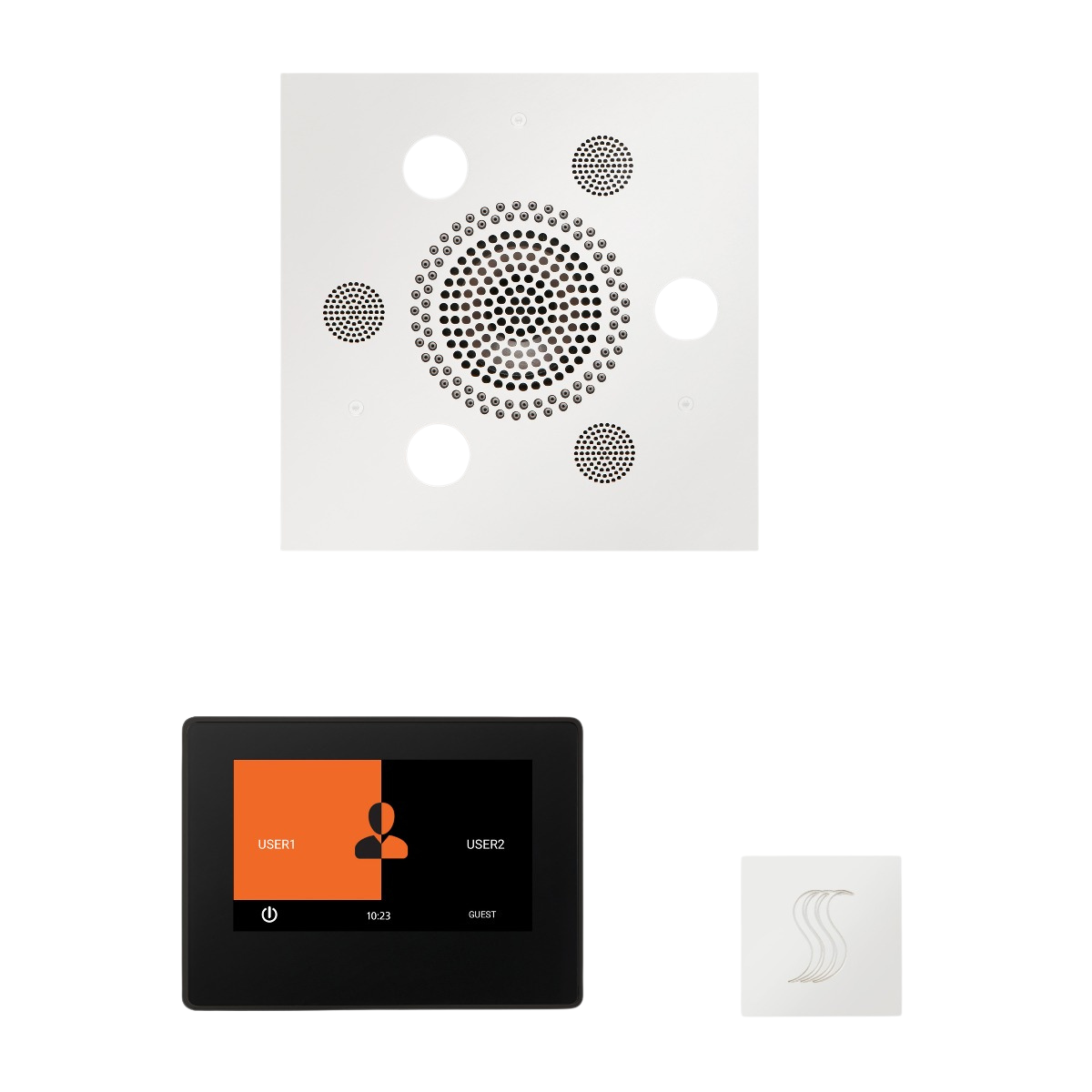 ThermaSol WSTP7S Wellness Steam Package - Serenity Advanced Square Rainhead + ThermaTouch2 7" Black Trim Control + SteamVection Square Steam Head