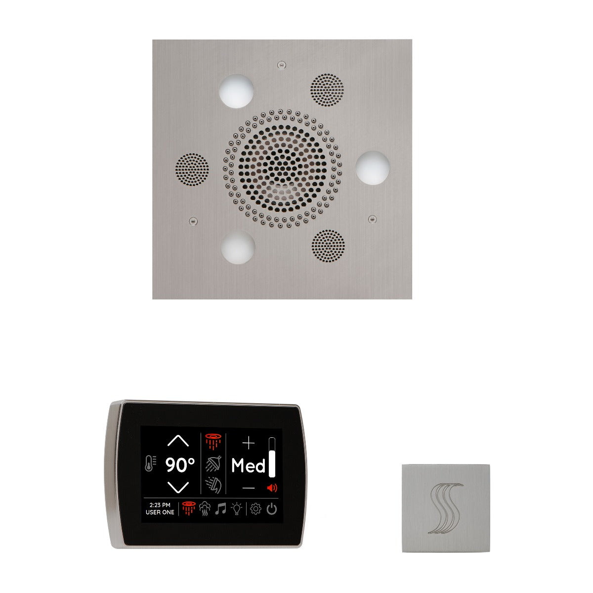 ThermaSol WSTPSS Wellness Steam Package - Serenity Advanced Square Rainhead + SignaTouch Recessed Black Trim Control + SteamVection Square Steam Head