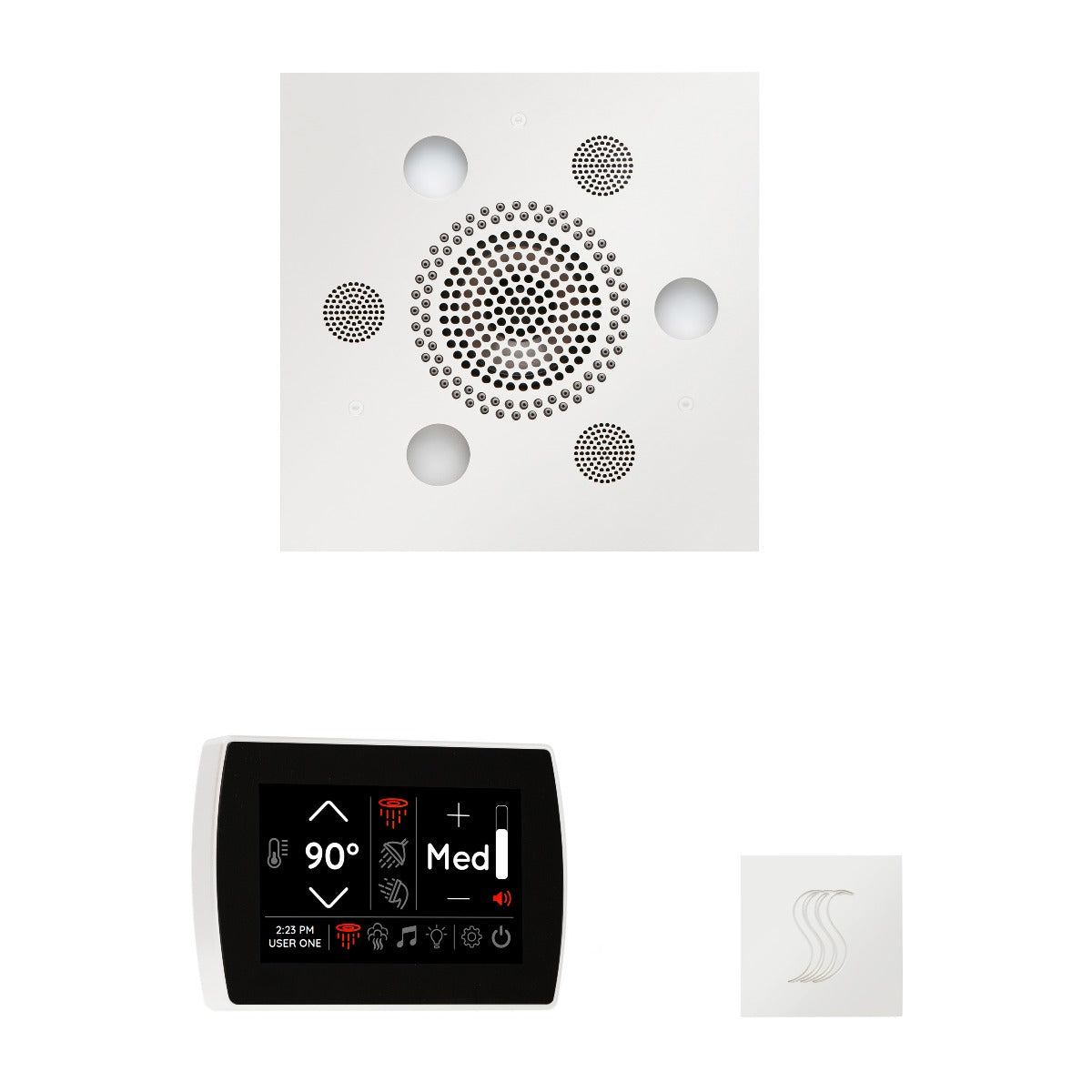 ThermaSol WSTPSS Wellness Steam Package - Serenity Advanced Square Rainhead + SignaTouch Recessed Black Trim Control + SteamVection Square Steam Head