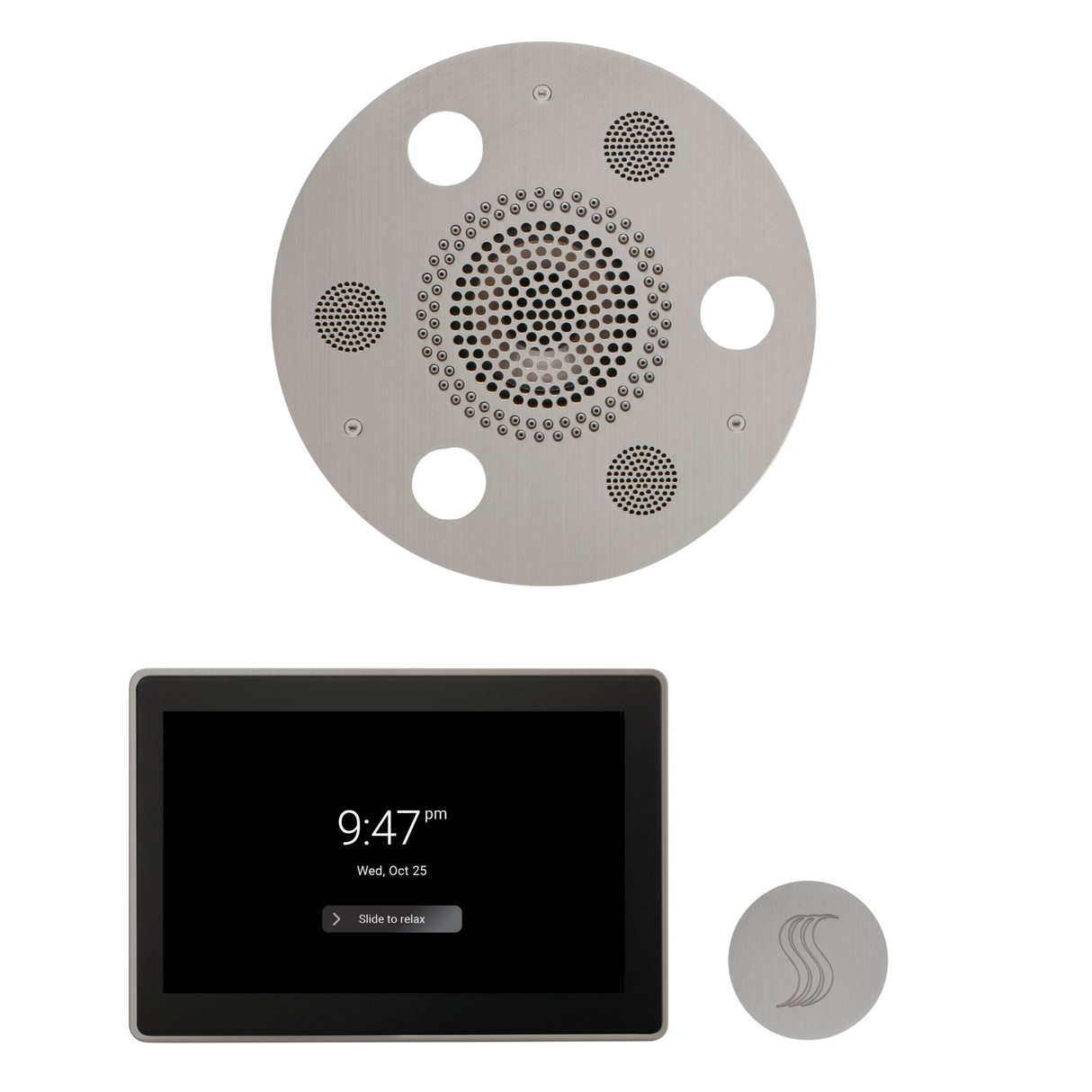 ThermaSol WSTP15R Wellness Steam Package - Serenity Advanced Round Rainhead + ThermaTouch2 15" Control + SteamVection Round Steam Head