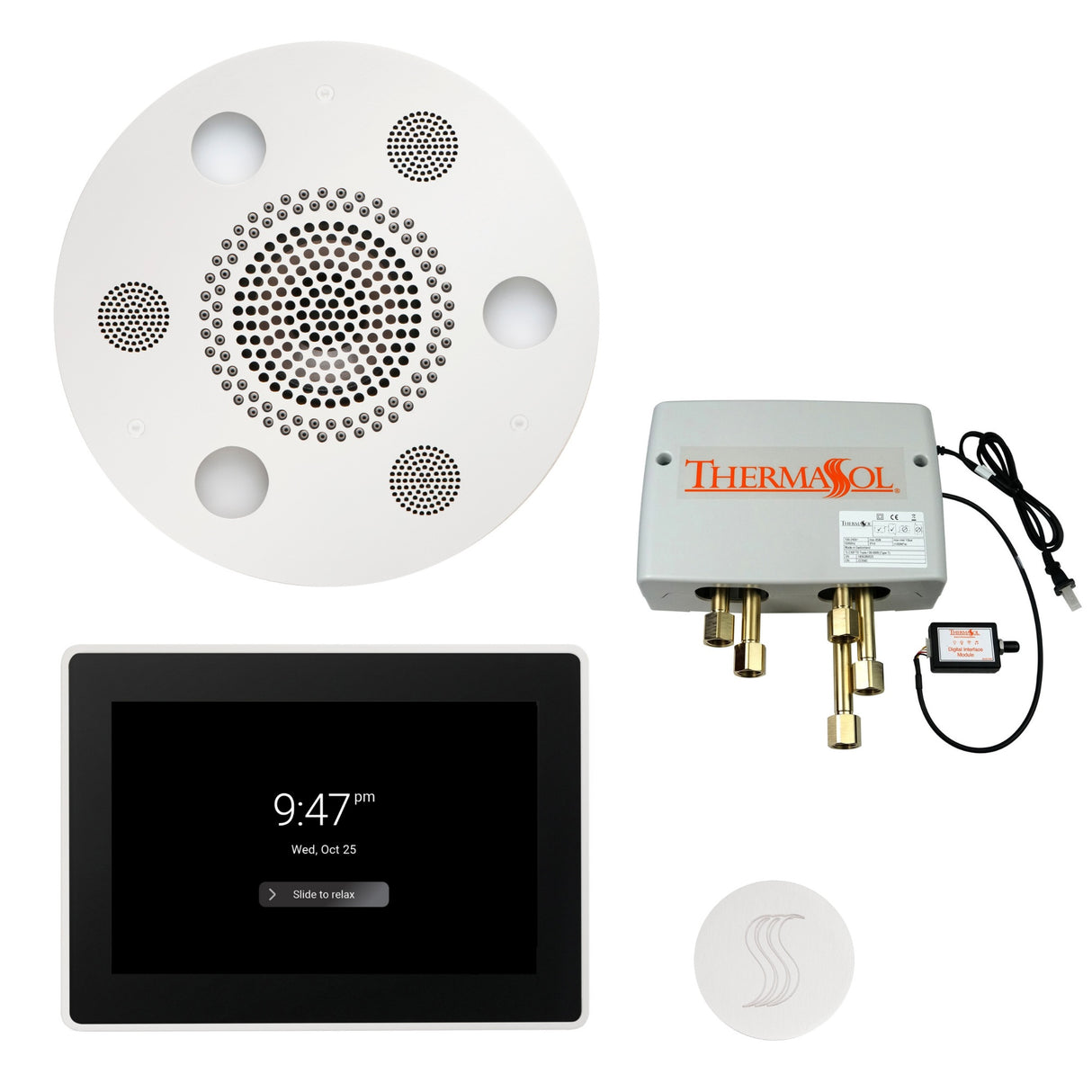 ThermaSol TWP15UR Total Wellness Package - Serenity Advanced Round Rainhead + ThermaTouch2 15" Control + Digital Shower Valve + SteamVection Round Steam Head