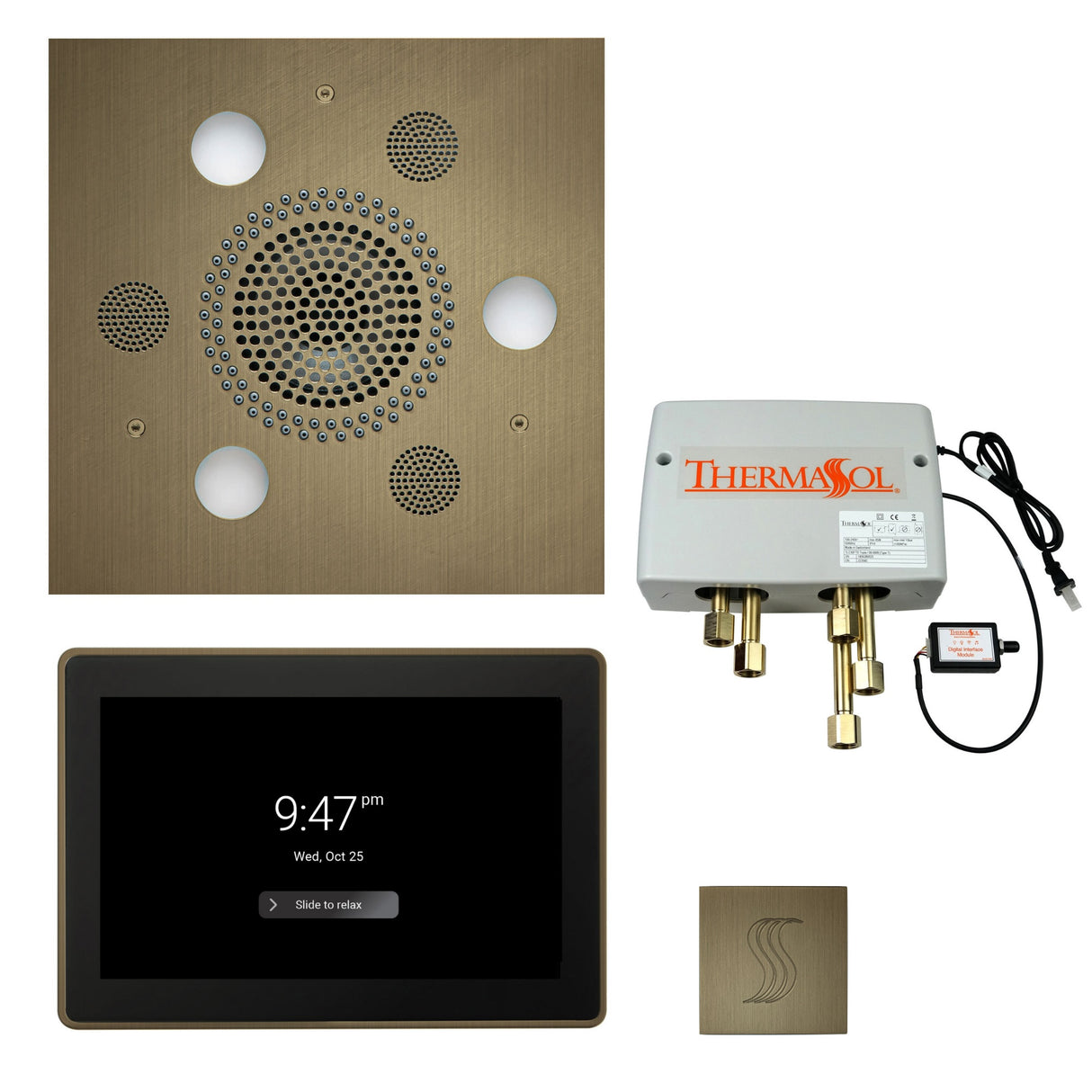 ThermaSol TWP15US Total Wellness Package - Serenity Advanced Square Rainhead + ThermaTouch2 15" Control + Digital Shower Valve + SteamVection Square Steam Head