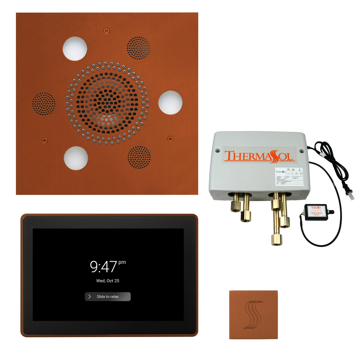 ThermaSol TWP15US Total Wellness Package - Serenity Advanced Square Rainhead + ThermaTouch2 15" Control + Digital Shower Valve + SteamVection Square Steam Head