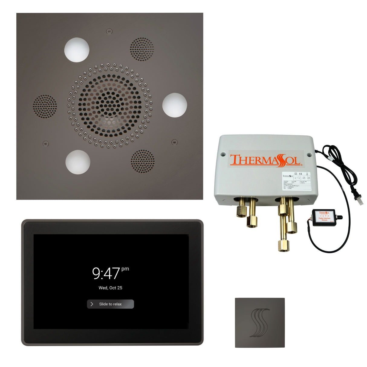 ThermaSol TWP15US Total Wellness Package - Serenity Advanced Square Rainhead + ThermaTouch2 15" Control + Digital Shower Valve + SteamVection Square Steam Head