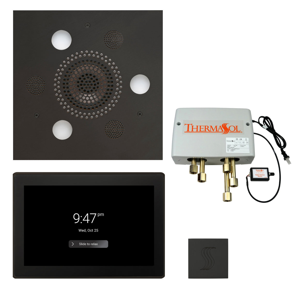 ThermaSol TWP15US Total Wellness Package - Serenity Advanced Square Rainhead + ThermaTouch2 15" Control + Digital Shower Valve + SteamVection Square Steam Head