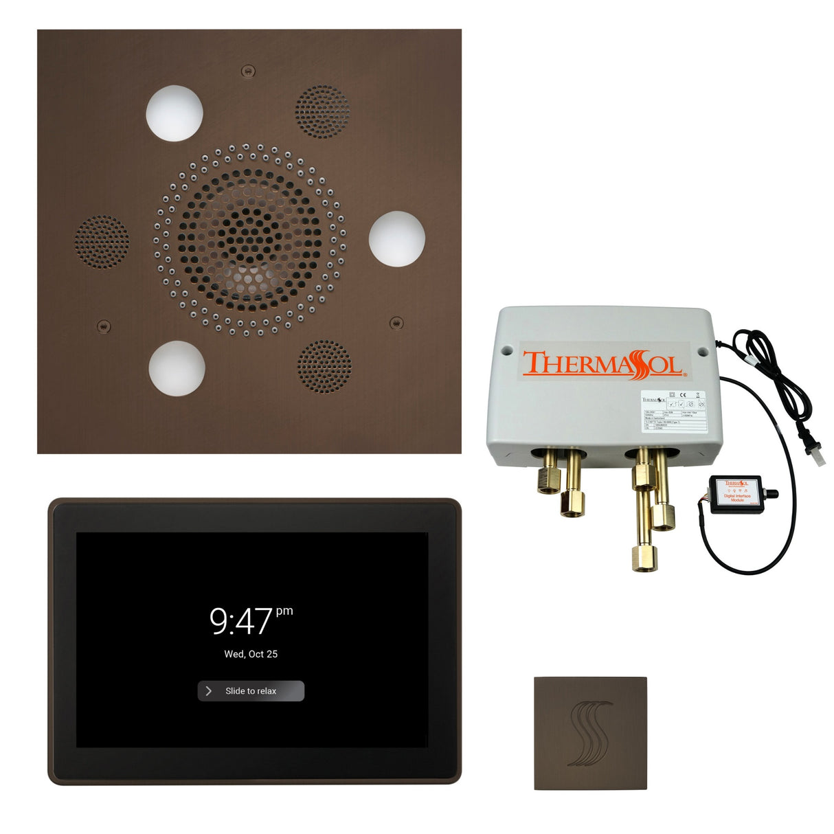 ThermaSol TWP15US Total Wellness Package - Serenity Advanced Square Rainhead + ThermaTouch2 15" Control + Digital Shower Valve + SteamVection Square Steam Head