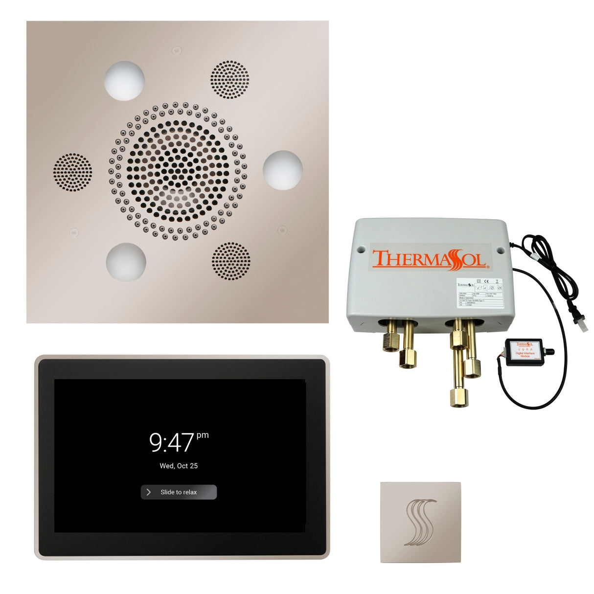 ThermaSol TWP15US Total Wellness Package - Serenity Advanced Square Rainhead + ThermaTouch2 15" Control + Digital Shower Valve + SteamVection Square Steam Head