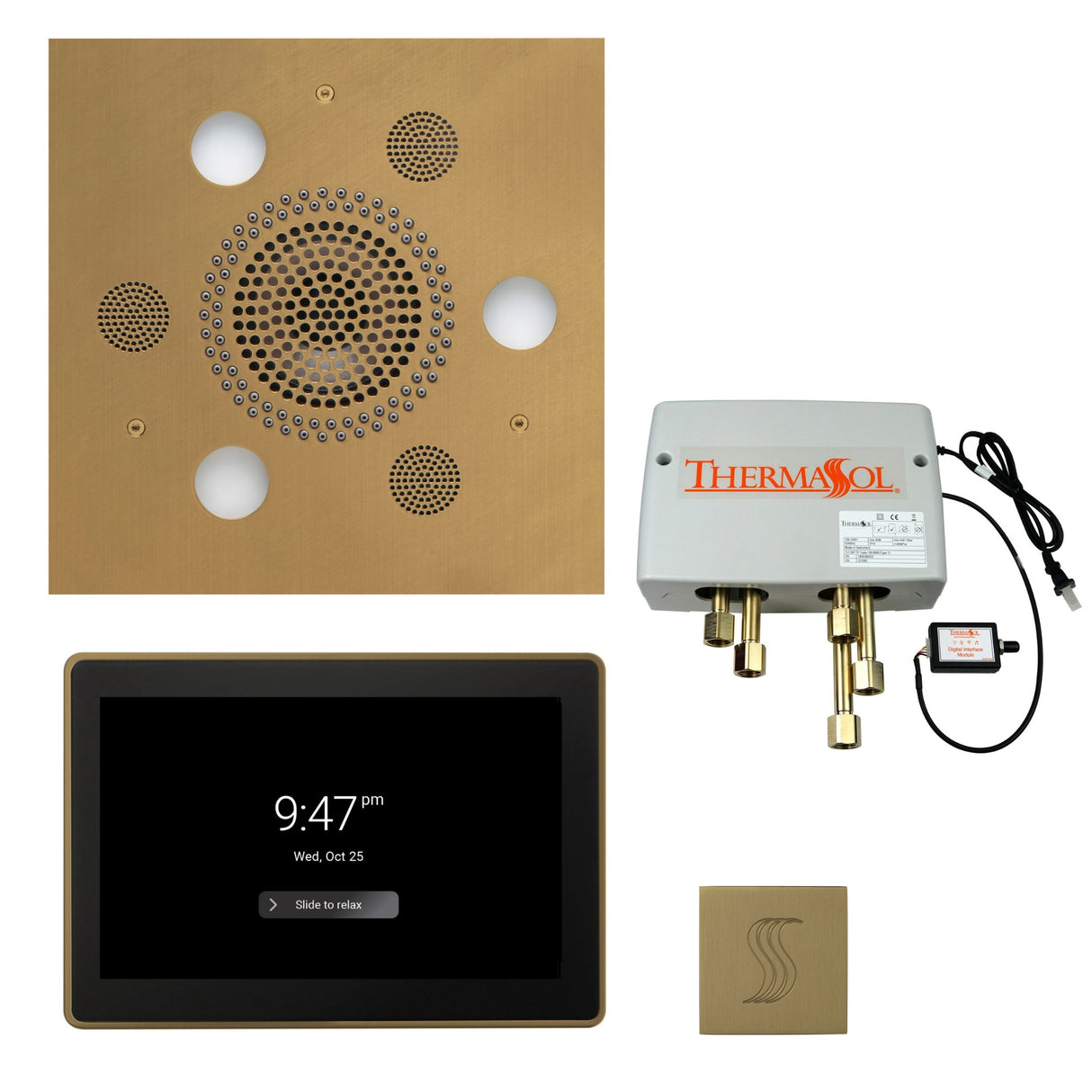 ThermaSol TWP15US Total Wellness Package - Serenity Advanced Square Rainhead + ThermaTouch2 15" Control + Digital Shower Valve + SteamVection Square Steam Head
