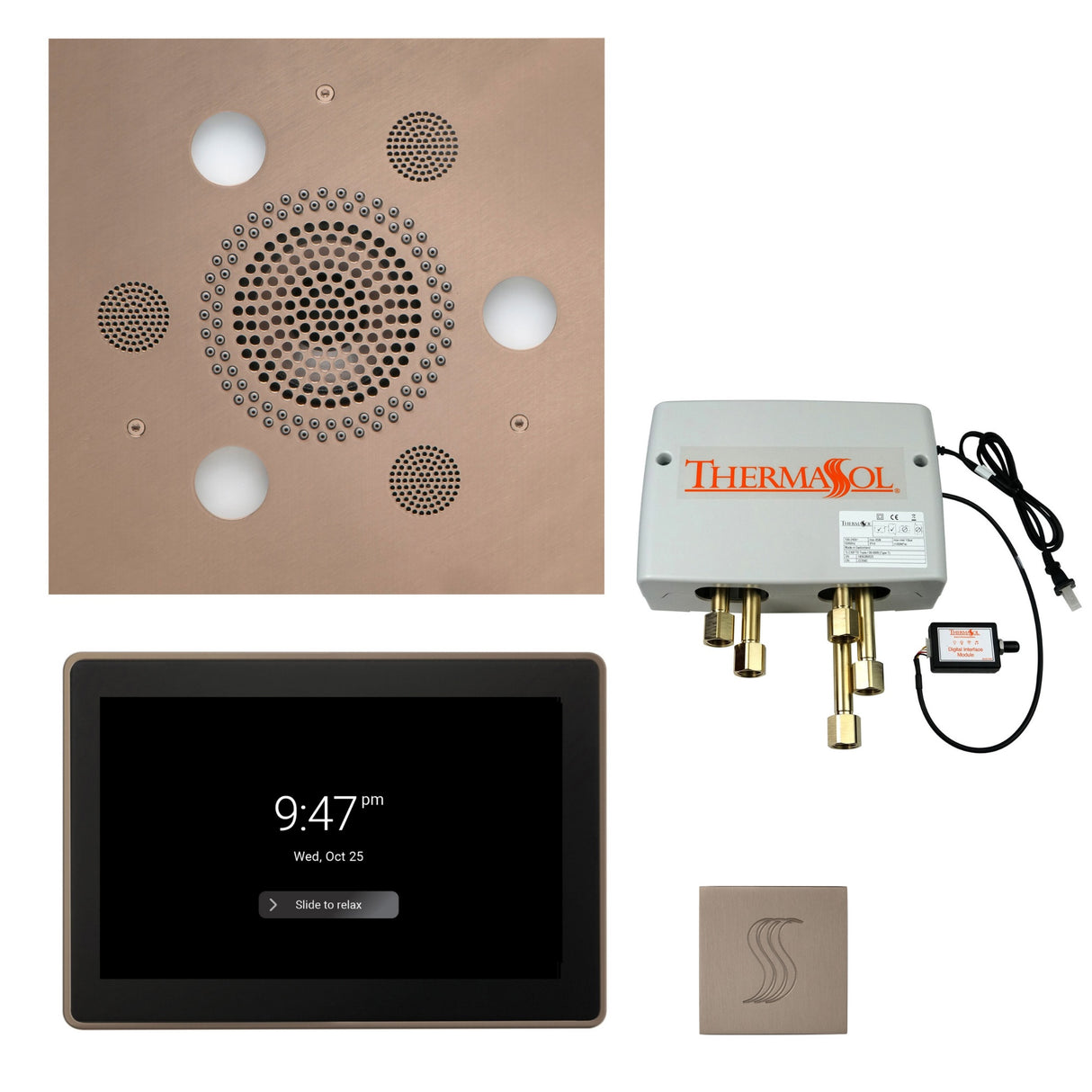 ThermaSol TWP15US Total Wellness Package - Serenity Advanced Square Rainhead + ThermaTouch2 15" Control + Digital Shower Valve + SteamVection Square Steam Head