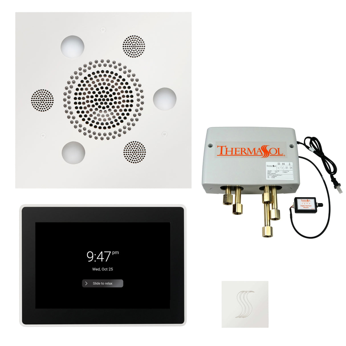 ThermaSol TWP15US Total Wellness Package - Serenity Advanced Square Rainhead + ThermaTouch2 15" Control + Digital Shower Valve + SteamVection Square Steam Head