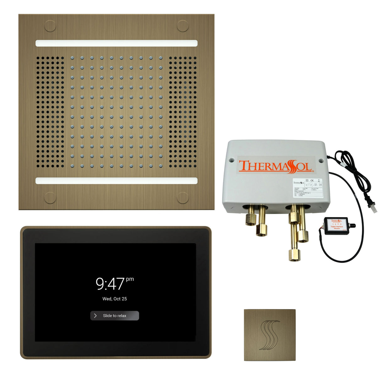 ThermaSol TWPH1415US Total Wellness Package - HydroVive 14 Rainhead + ThermaTouch2 15" Control + Digital Shower Valve + SteamVection Square Steam Head