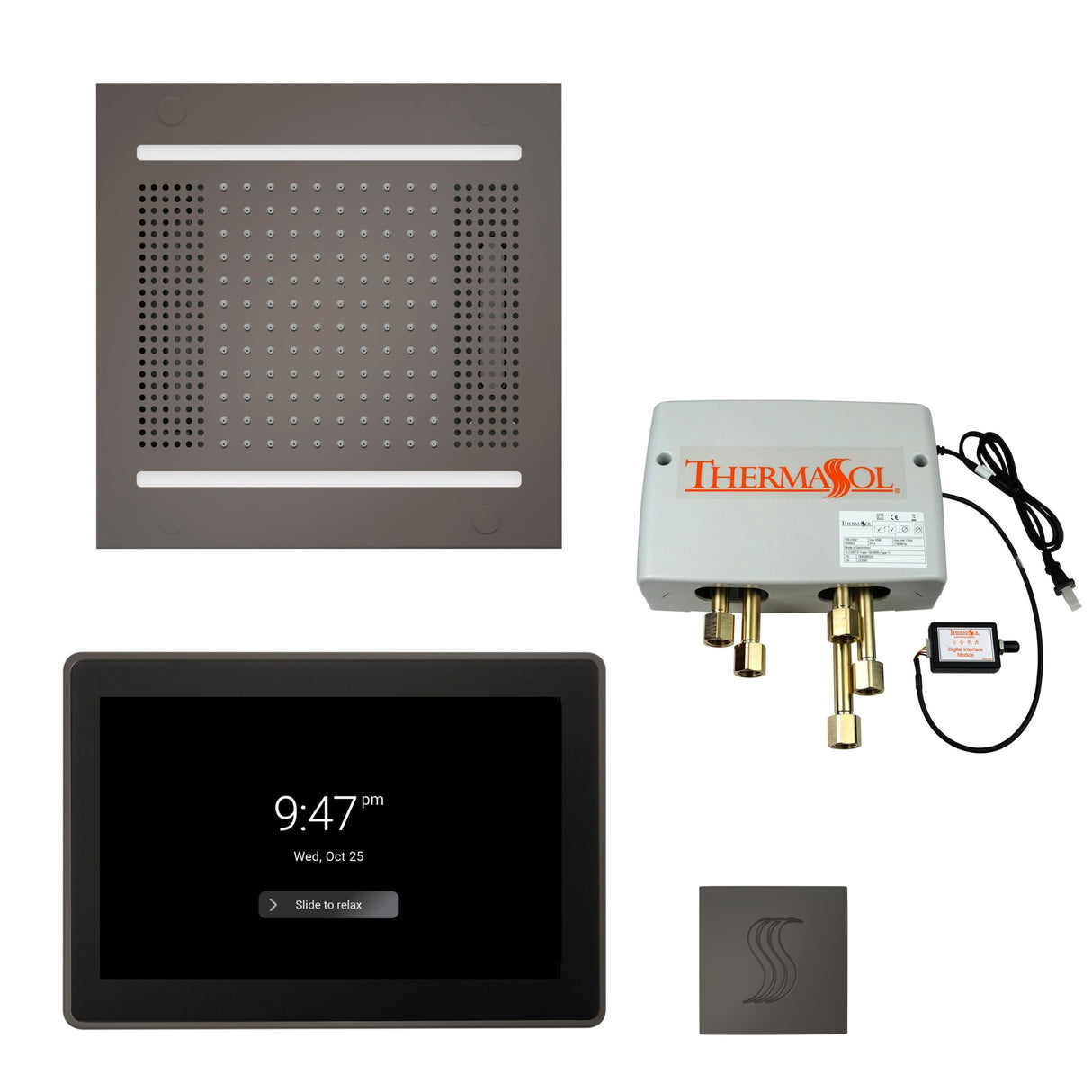 ThermaSol TWPH1415US Total Wellness Package - HydroVive 14 Rainhead + ThermaTouch2 15" Control + Digital Shower Valve + SteamVection Square Steam Head
