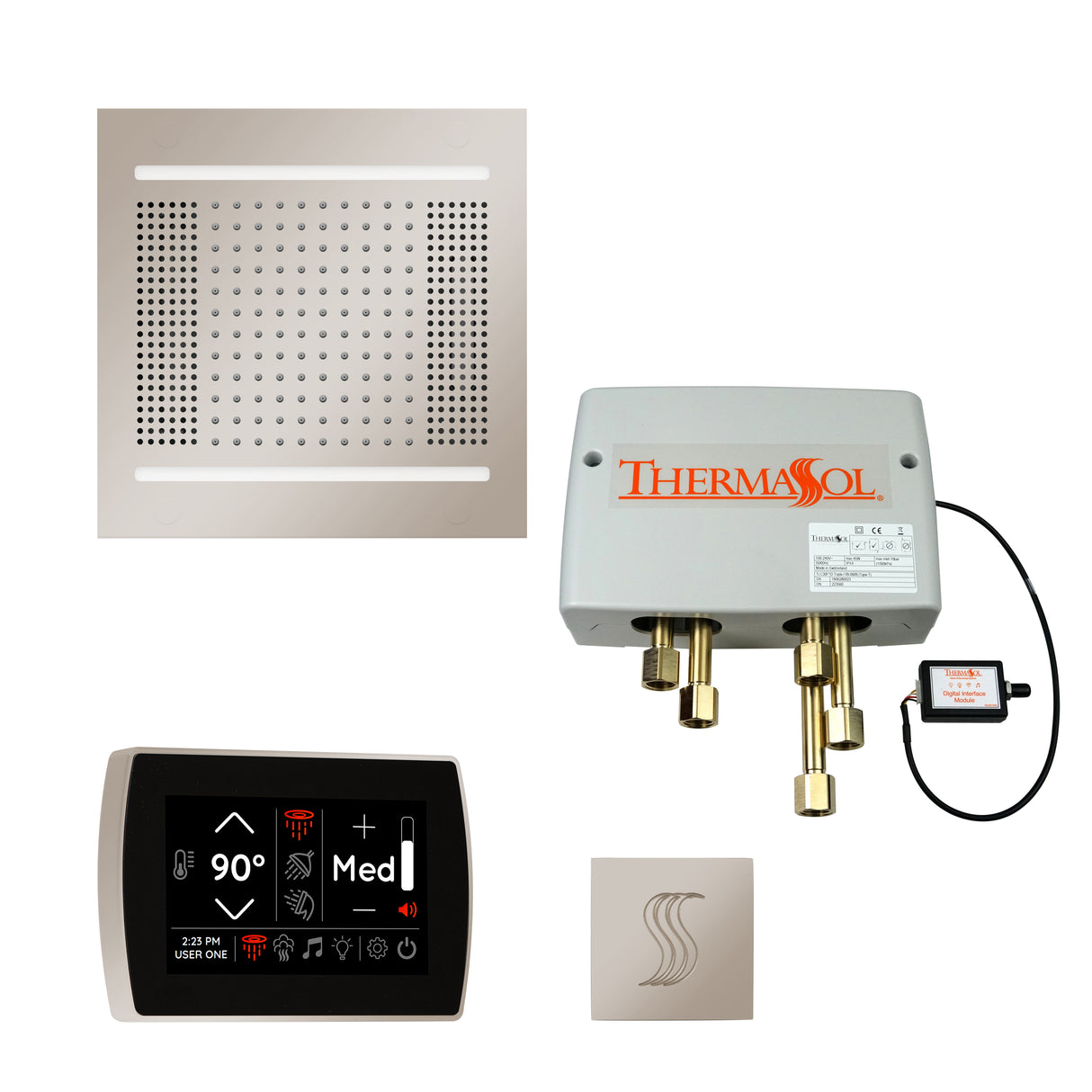ThermaSol TWPH14SR Total Wellness Package - HydroVive 14 Rainhead + SignaTouch Wall Mount Control + Digital Shower Valve + SteamVection Square Steam Head