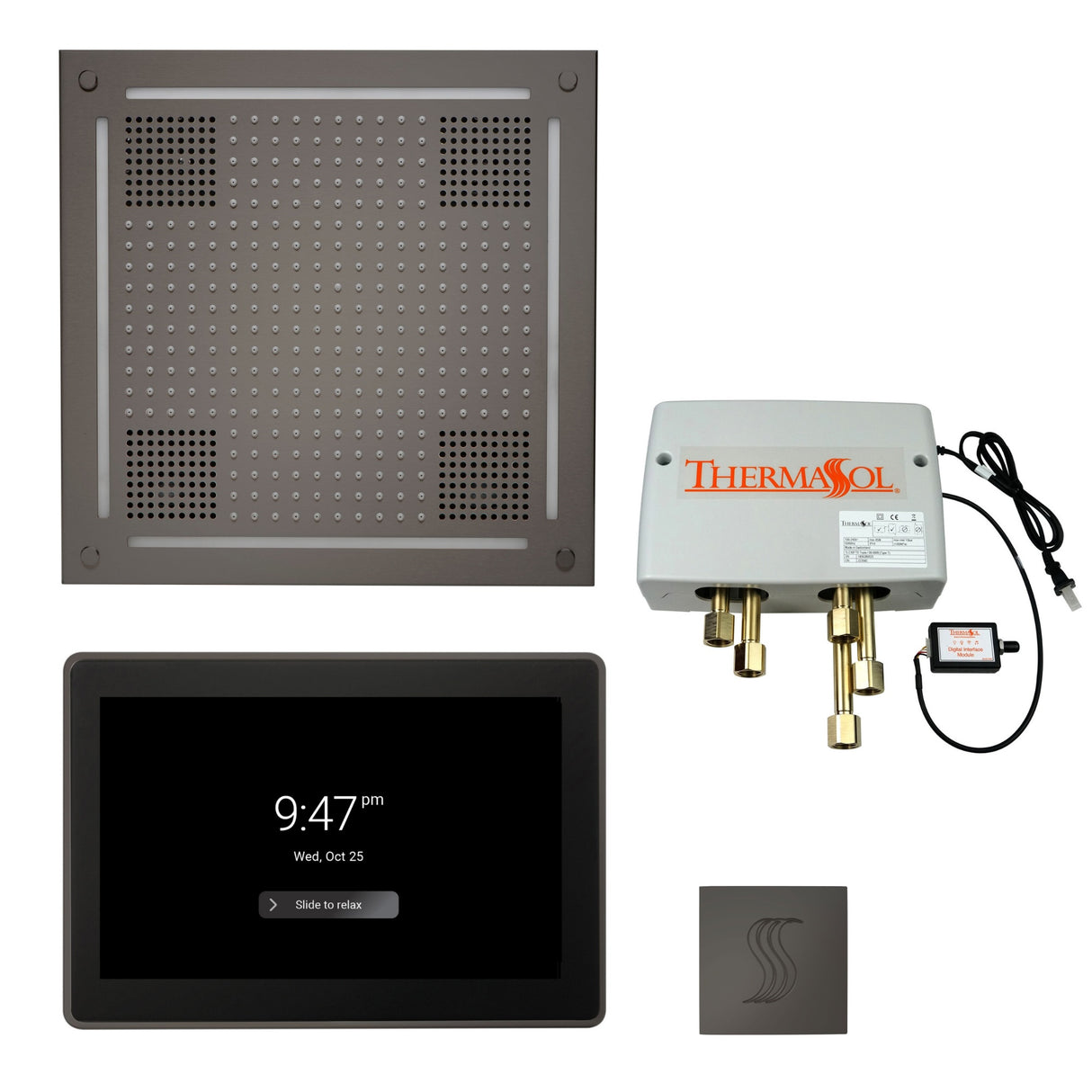 ThermaSol TWPH15US Total Wellness Package - HydroVive 18 Rainhead + ThermaTouch2 15" Control + Digital Shower Valve + SteamVection Square Steam Head