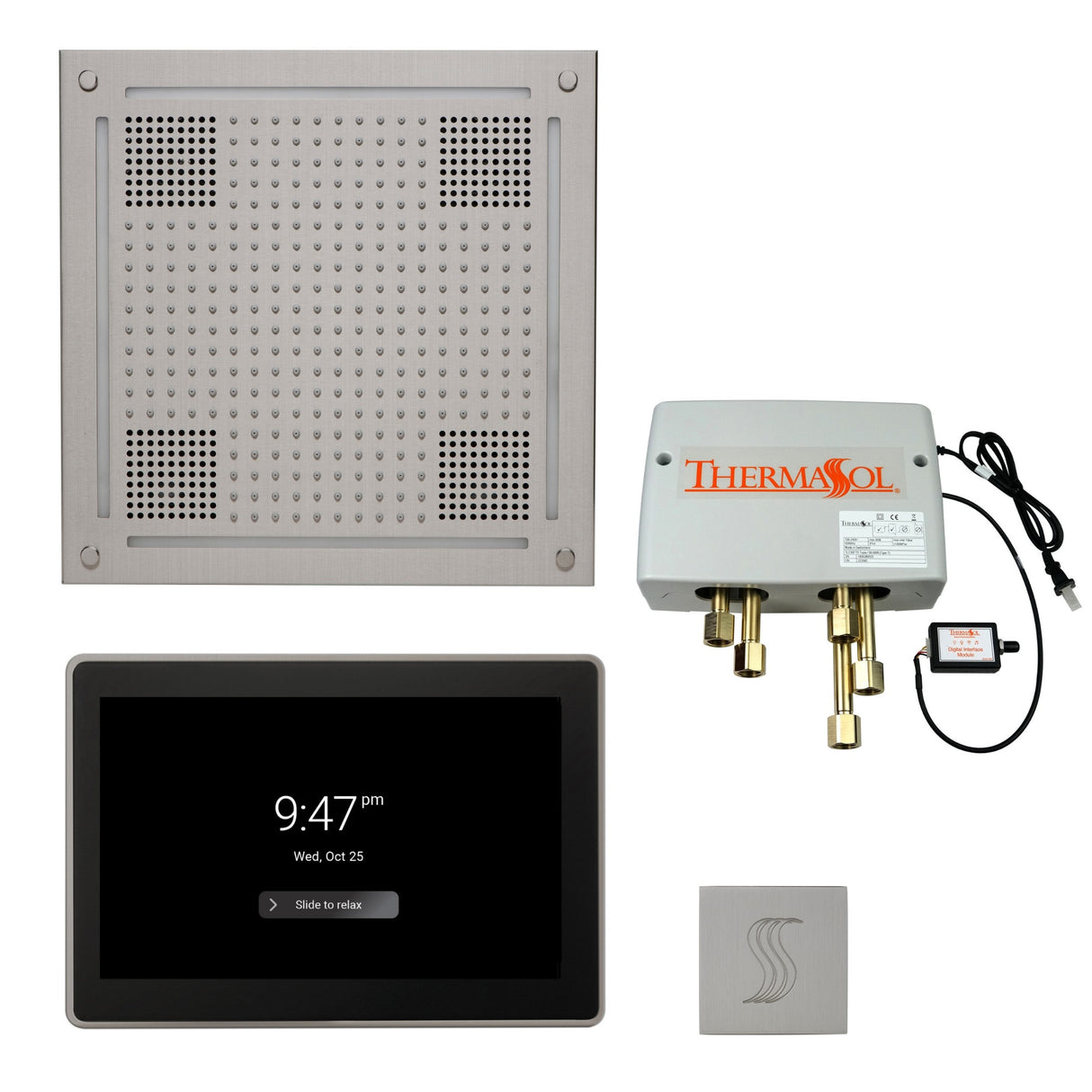 ThermaSol TWPH15US Total Wellness Package - HydroVive 18 Rainhead + ThermaTouch2 15" Control + Digital Shower Valve + SteamVection Square Steam Head