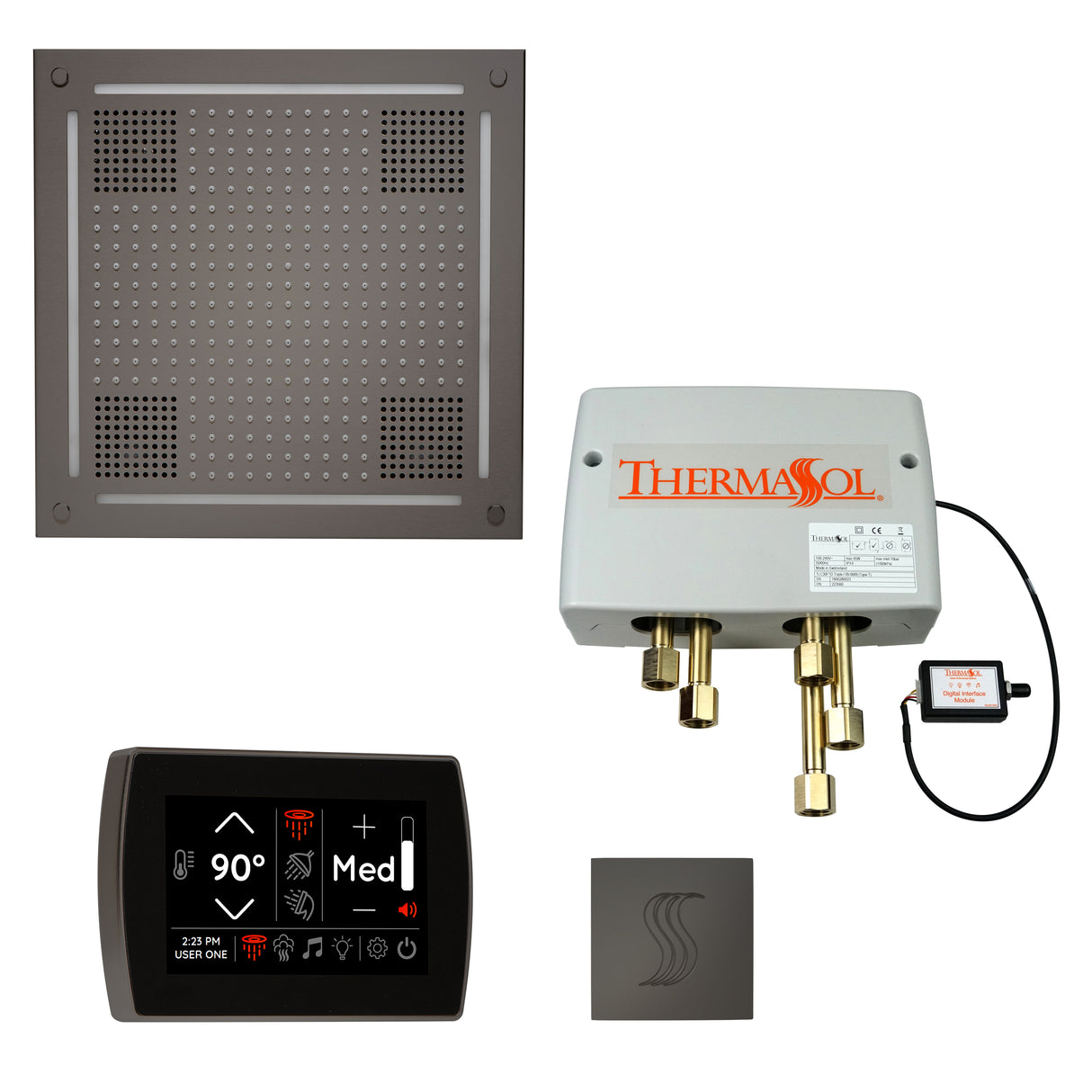 ThermaSol TWPHSR Total Wellness Package - HydroVive 18 Rainhead + SignaTouch Wall Mount Control + Digital Shower Valve + SteamVection Square Steam Head
