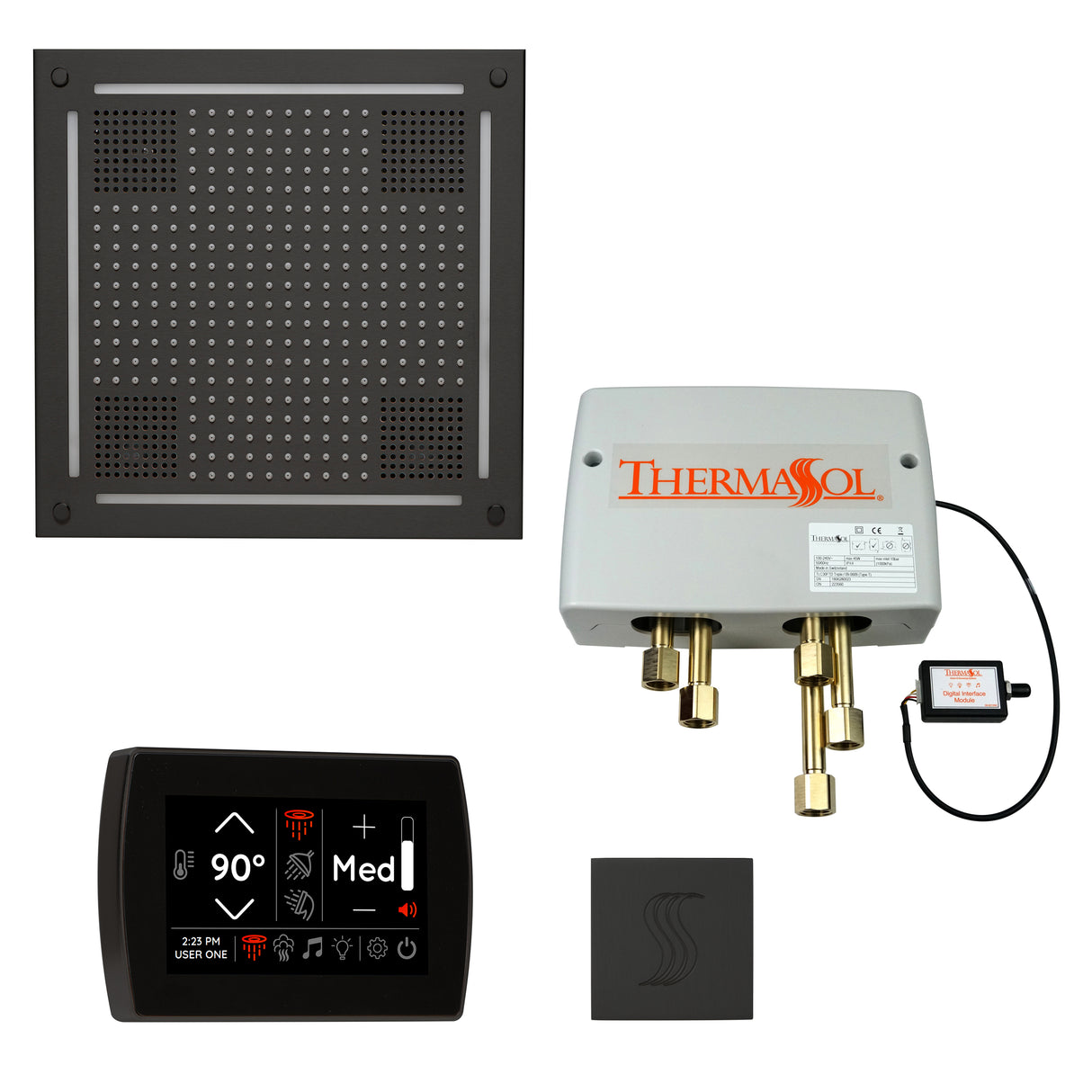 ThermaSol TWPHSR Total Wellness Package - HydroVive 18 Rainhead + SignaTouch Wall Mount Control + Digital Shower Valve + SteamVection Square Steam Head
