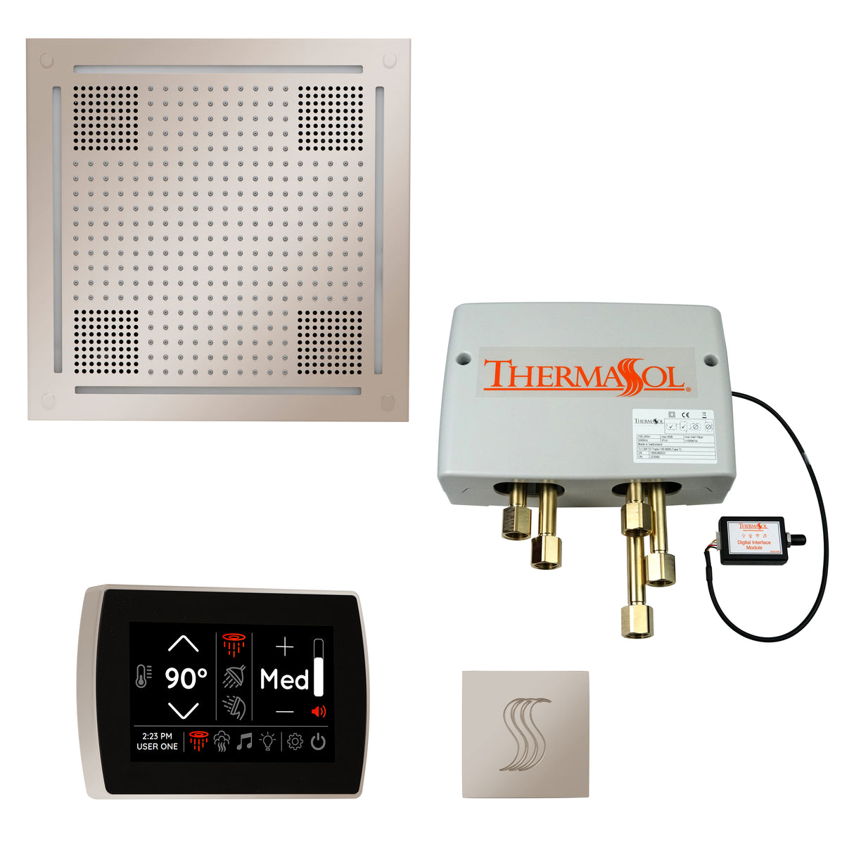 ThermaSol TWPHSR Total Wellness Package - HydroVive 18 Rainhead + SignaTouch Wall Mount Control + Digital Shower Valve + SteamVection Square Steam Head