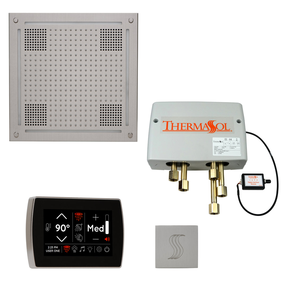 ThermaSol TWPHSR Total Wellness Package - HydroVive 18 Rainhead + SignaTouch Wall Mount Control + Digital Shower Valve + SteamVection Square Steam Head