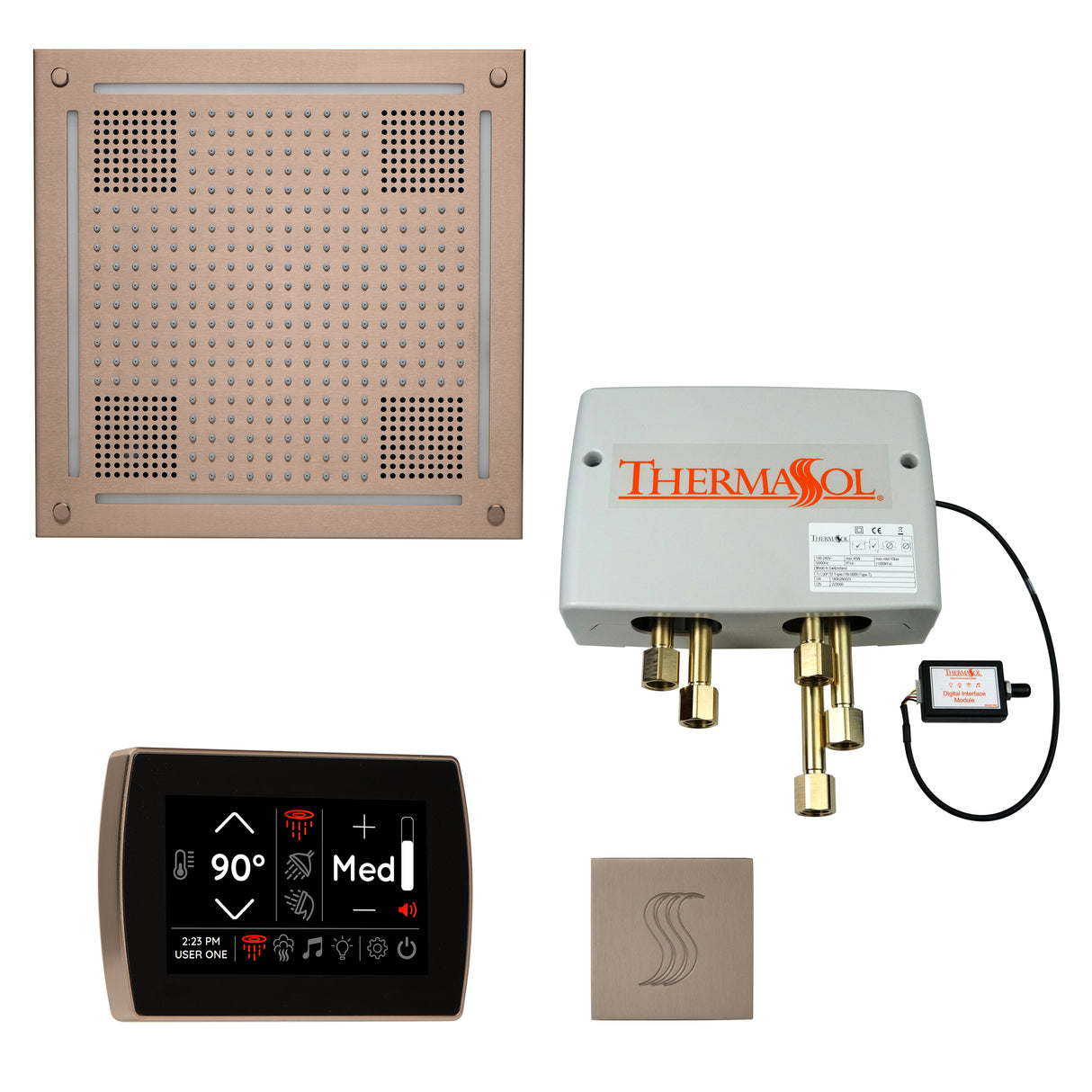 ThermaSol TWPHSR Total Wellness Package - HydroVive 18 Rainhead + SignaTouch Wall Mount Control + Digital Shower Valve + SteamVection Square Steam Head