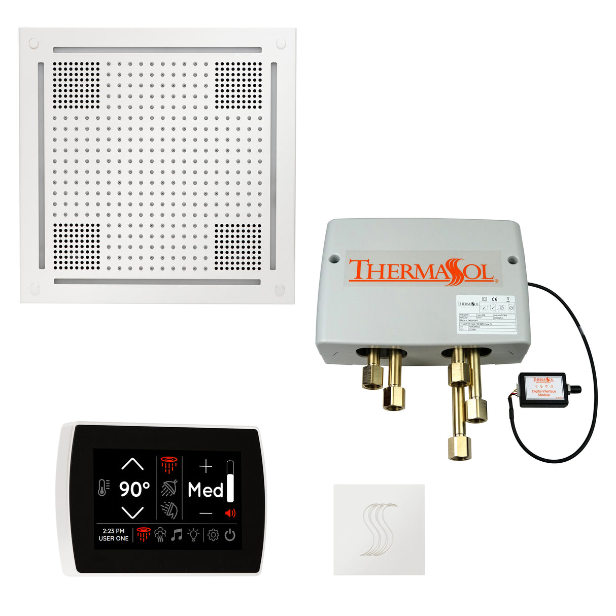 ThermaSol TWPHSR Total Wellness Package - HydroVive 18 Rainhead + SignaTouch Wall Mount Control + Digital Shower Valve + SteamVection Square Steam Head