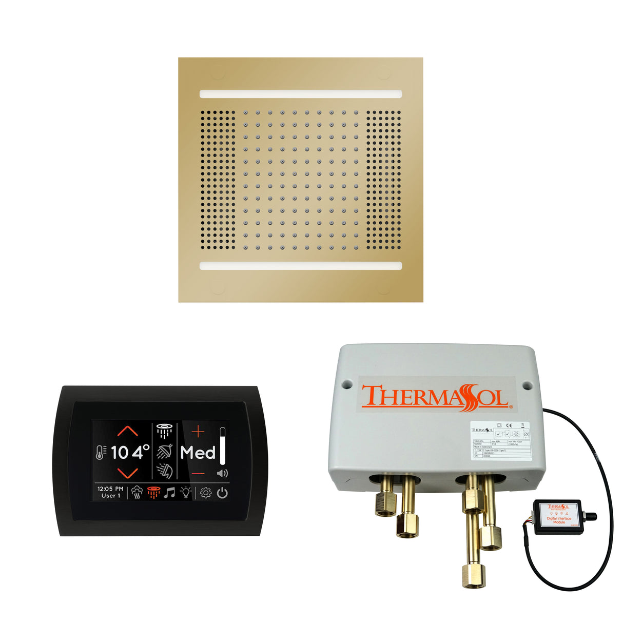 ThermaSol WH14SPSS Wellness Shower Package - HydroVive 14 Rainhead + SignaTouch Recessed Black Trim Control + Digital Shower Valve
