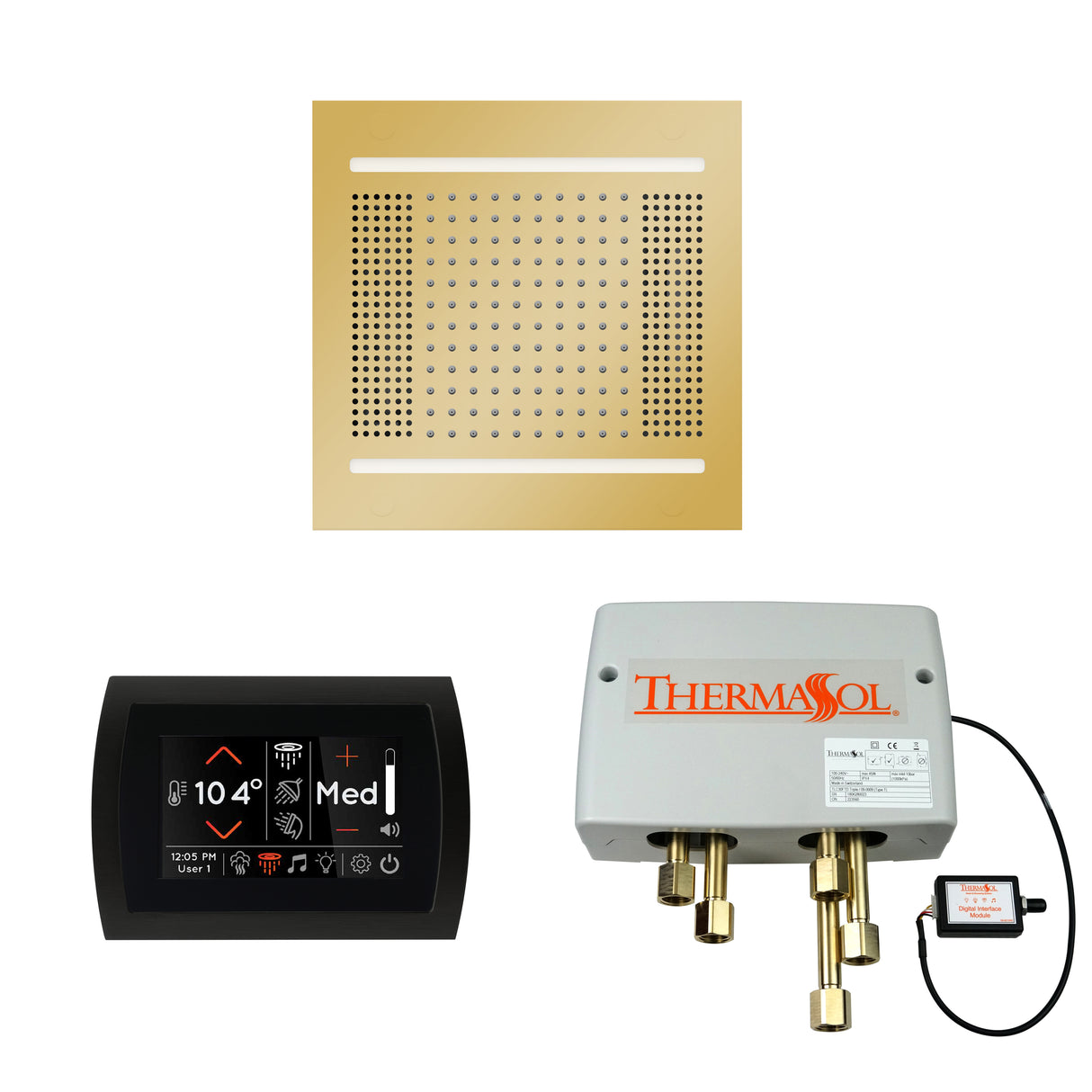 ThermaSol WH14SPSS Wellness Shower Package - HydroVive 14 Rainhead + SignaTouch Recessed Black Trim Control + Digital Shower Valve