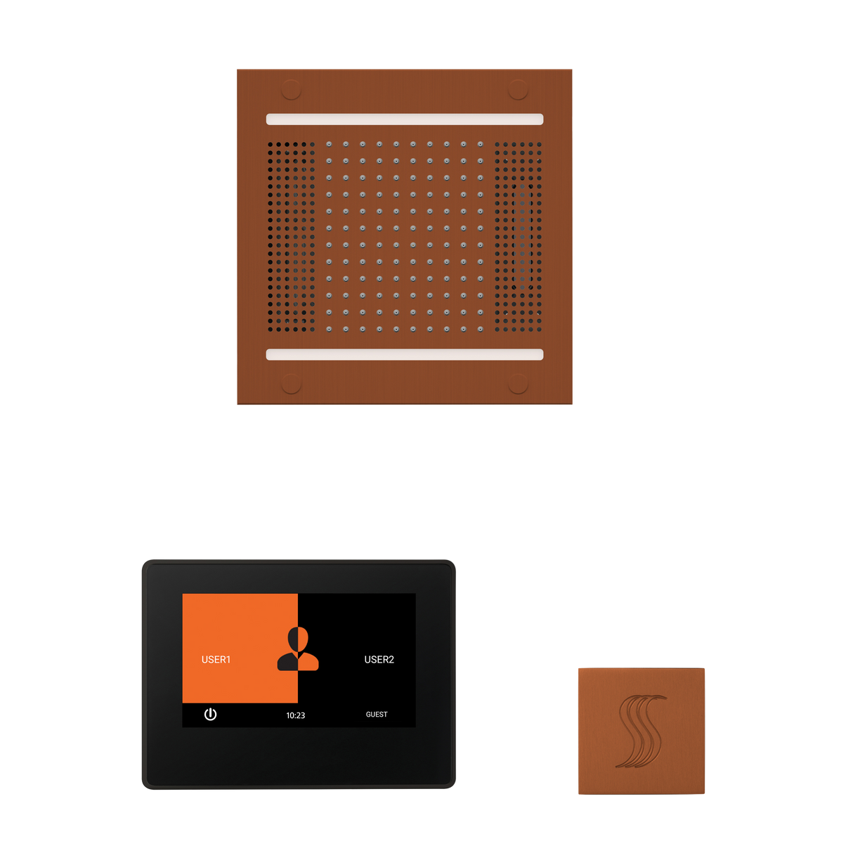 ThermaSol WH14STP7S Wellness Steam Package - HydroVive 14 Rainhead + ThermaTouch2 7" Black Trim Control + SteamVection Square Steam Head