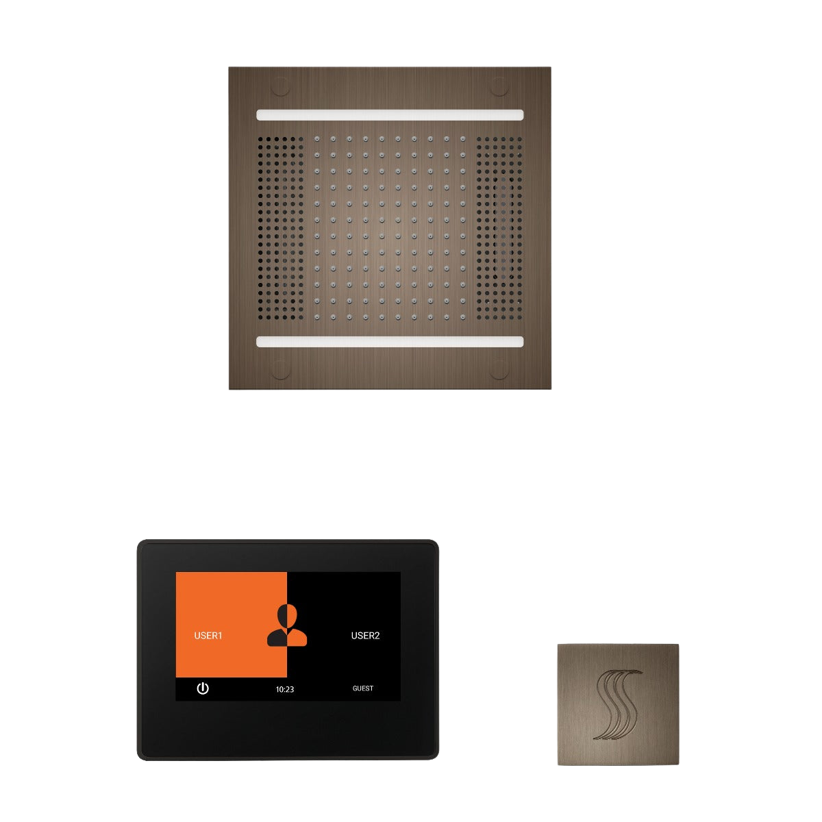 ThermaSol WH14STP7S Wellness Steam Package - HydroVive 14 Rainhead + ThermaTouch2 7" Black Trim Control + SteamVection Square Steam Head