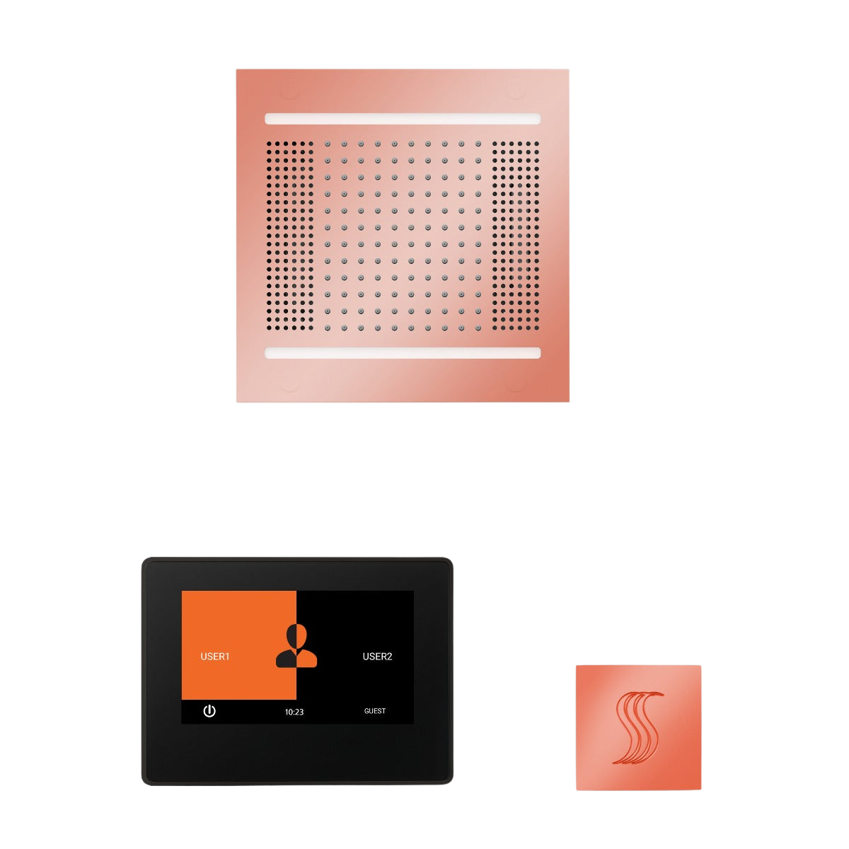 ThermaSol WH14STP7S Wellness Steam Package - HydroVive 14 Rainhead + ThermaTouch2 7" Black Trim Control + SteamVection Square Steam Head