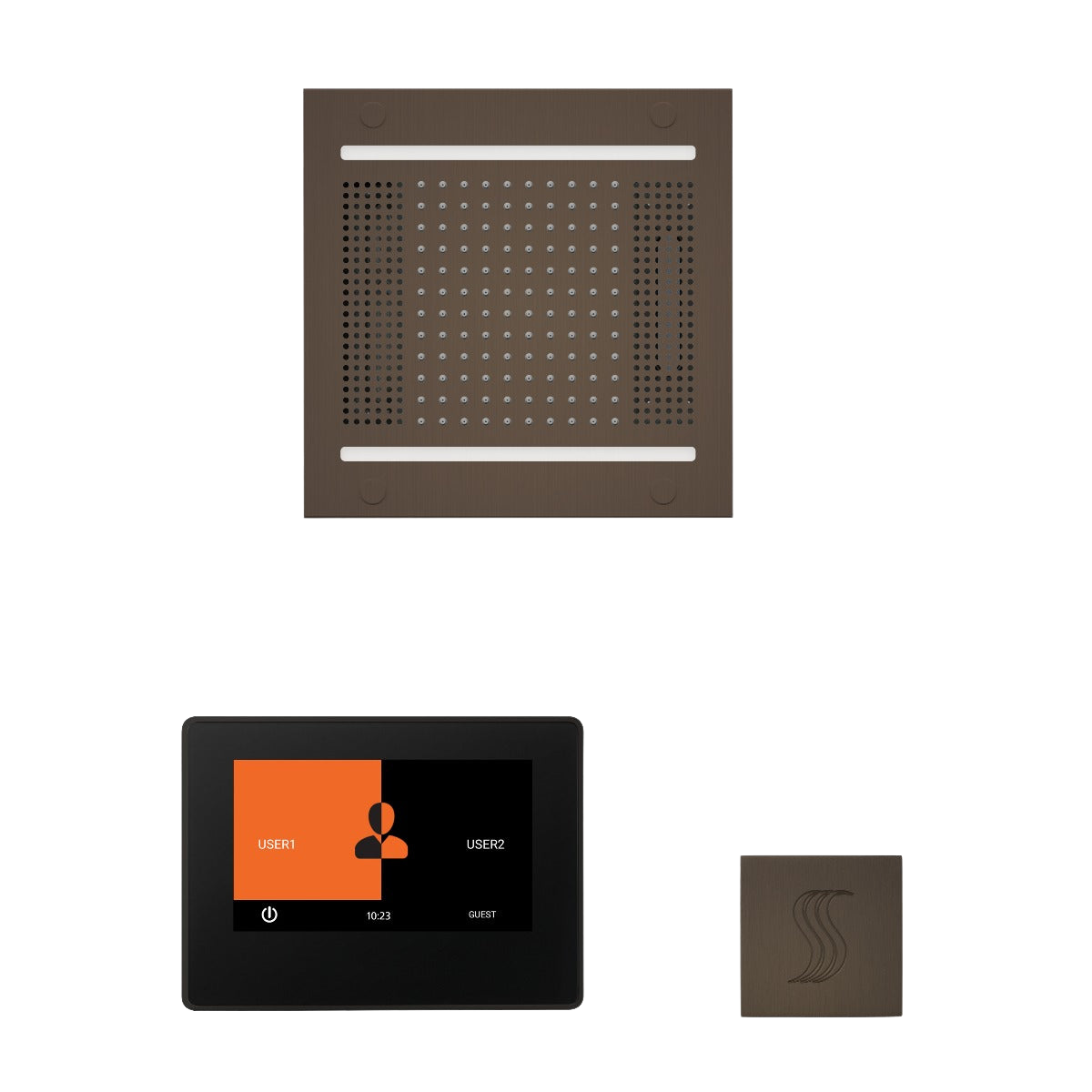 ThermaSol WH14STP7S Wellness Steam Package - HydroVive 14 Rainhead + ThermaTouch2 7" Black Trim Control + SteamVection Square Steam Head