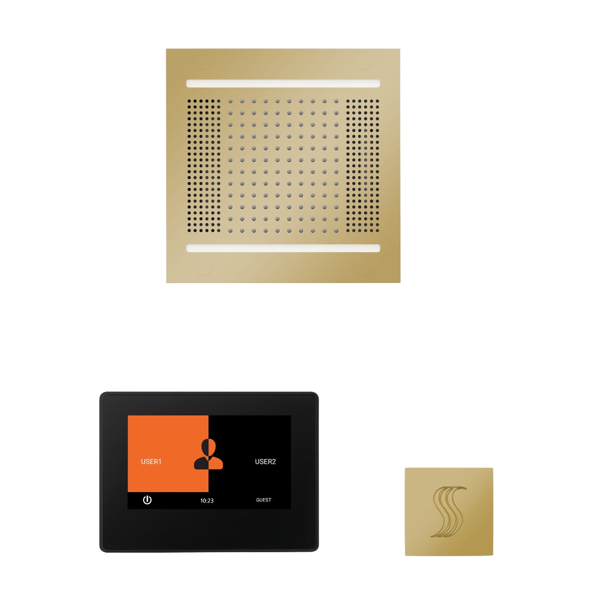 ThermaSol WH14STP7S Wellness Steam Package - HydroVive 14 Rainhead + ThermaTouch2 7" Black Trim Control + SteamVection Square Steam Head