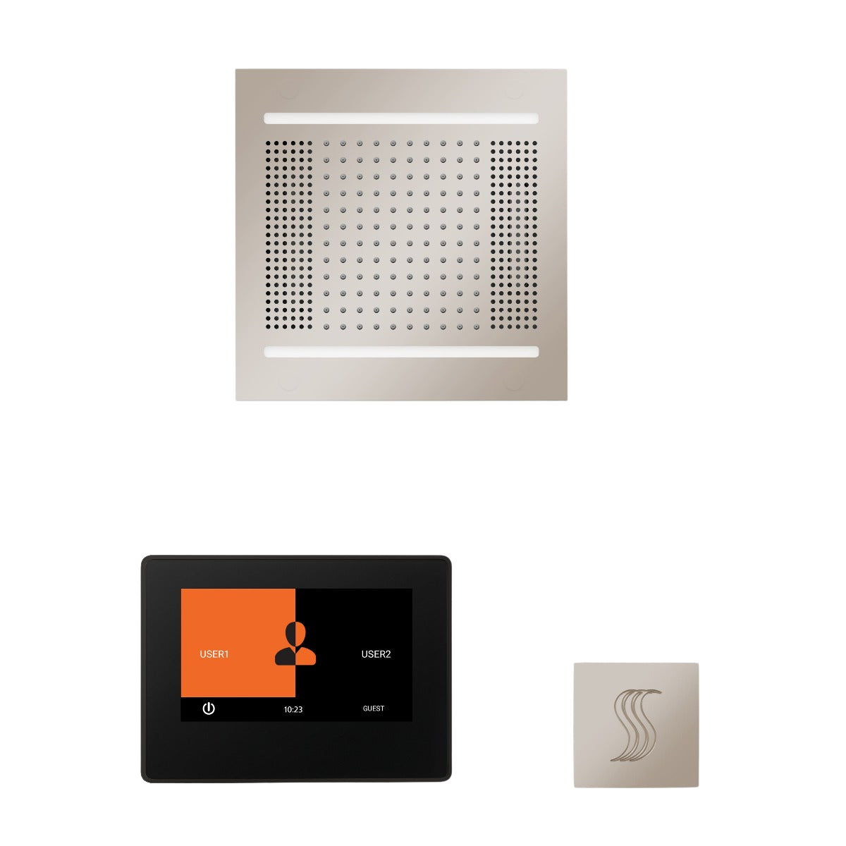 ThermaSol WH14STP7S Wellness Steam Package - HydroVive 14 Rainhead + ThermaTouch2 7" Black Trim Control + SteamVection Square Steam Head