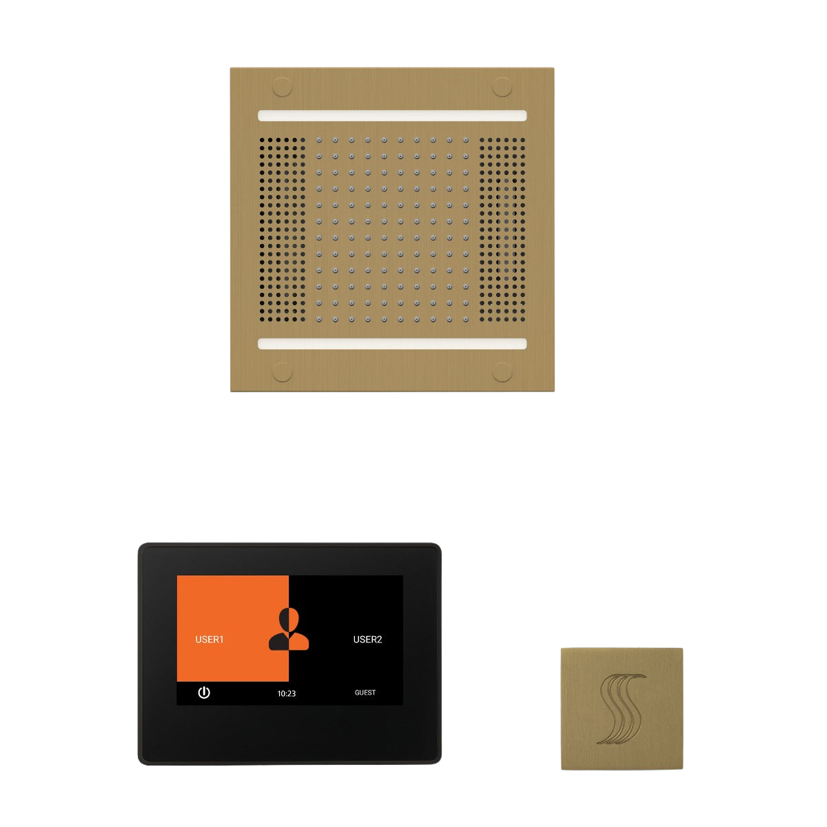 ThermaSol WH14STP7S Wellness Steam Package - HydroVive 14 Rainhead + ThermaTouch2 7" Black Trim Control + SteamVection Square Steam Head