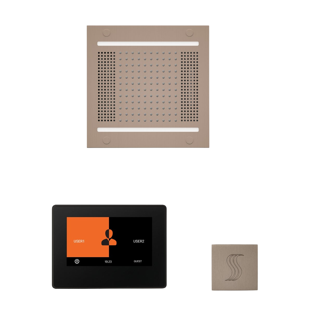 ThermaSol WH14STP7S Wellness Steam Package - HydroVive 14 Rainhead + ThermaTouch2 7" Black Trim Control + SteamVection Square Steam Head