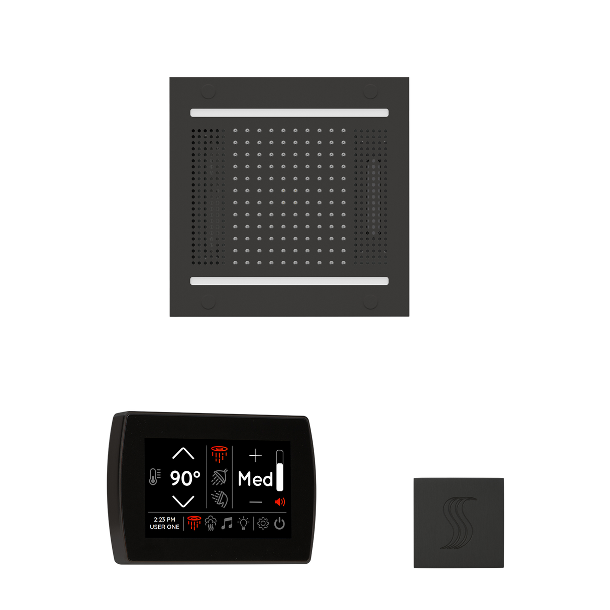 ThermaSol WH14STPSS Wellness Steam Package - HydroVive 14 Rainhead + SignaTouch Recessed Black Trim Control + SteamVection Square Steam Head