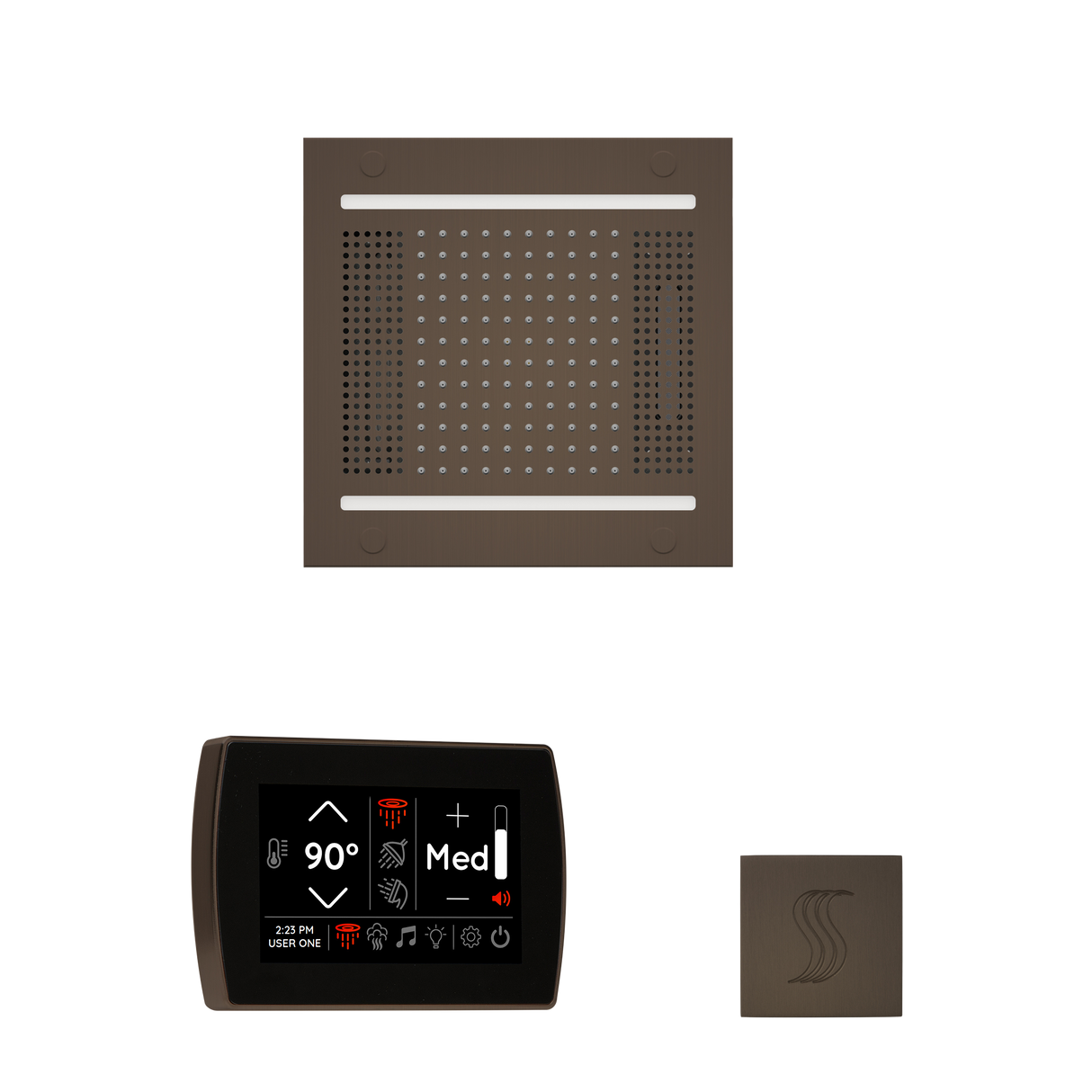 ThermaSol WH14STPSS Wellness Steam Package - HydroVive 14 Rainhead + SignaTouch Recessed Black Trim Control + SteamVection Square Steam Head