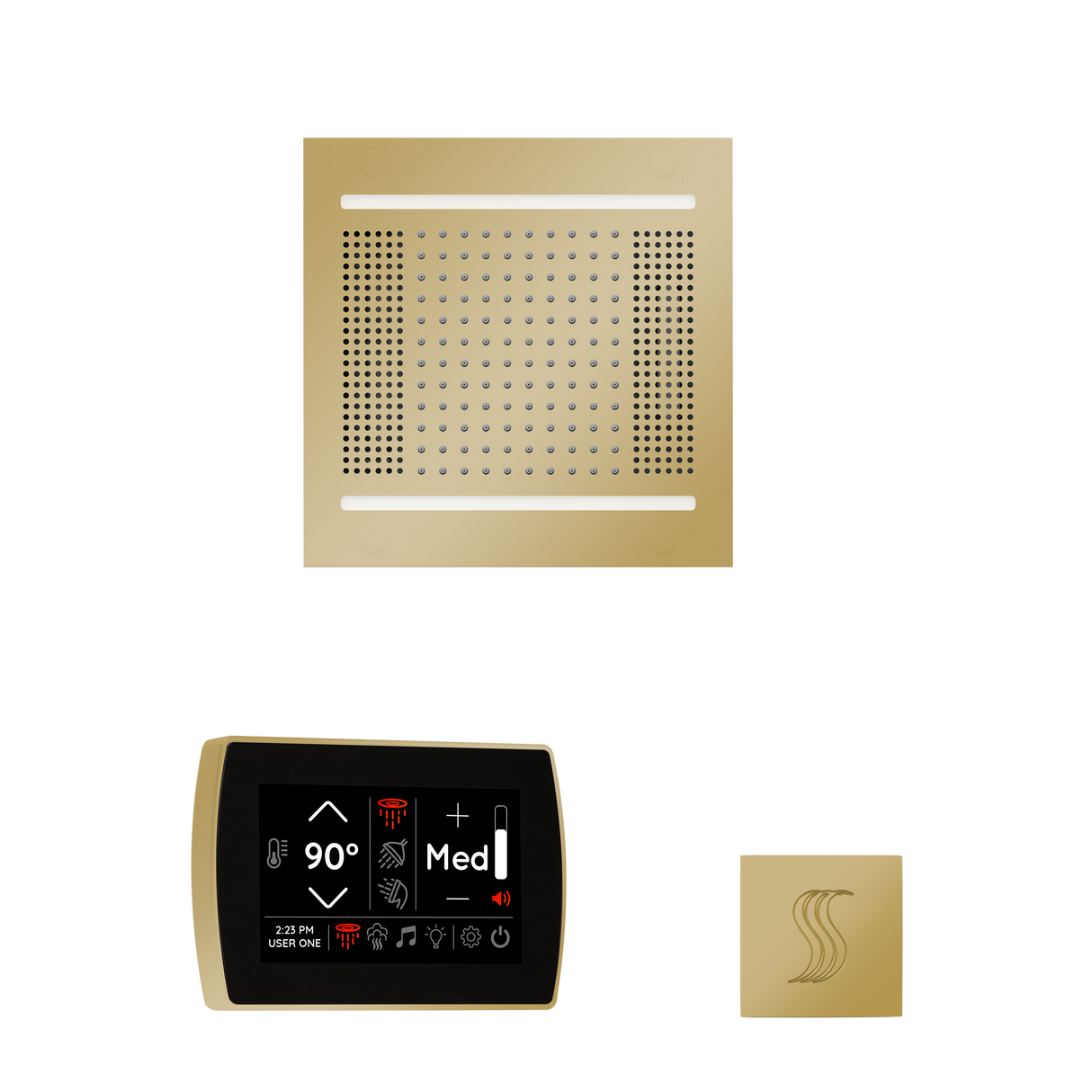 ThermaSol WH14STPSS Wellness Steam Package - HydroVive 14 Rainhead + SignaTouch Recessed Black Trim Control + SteamVection Square Steam Head