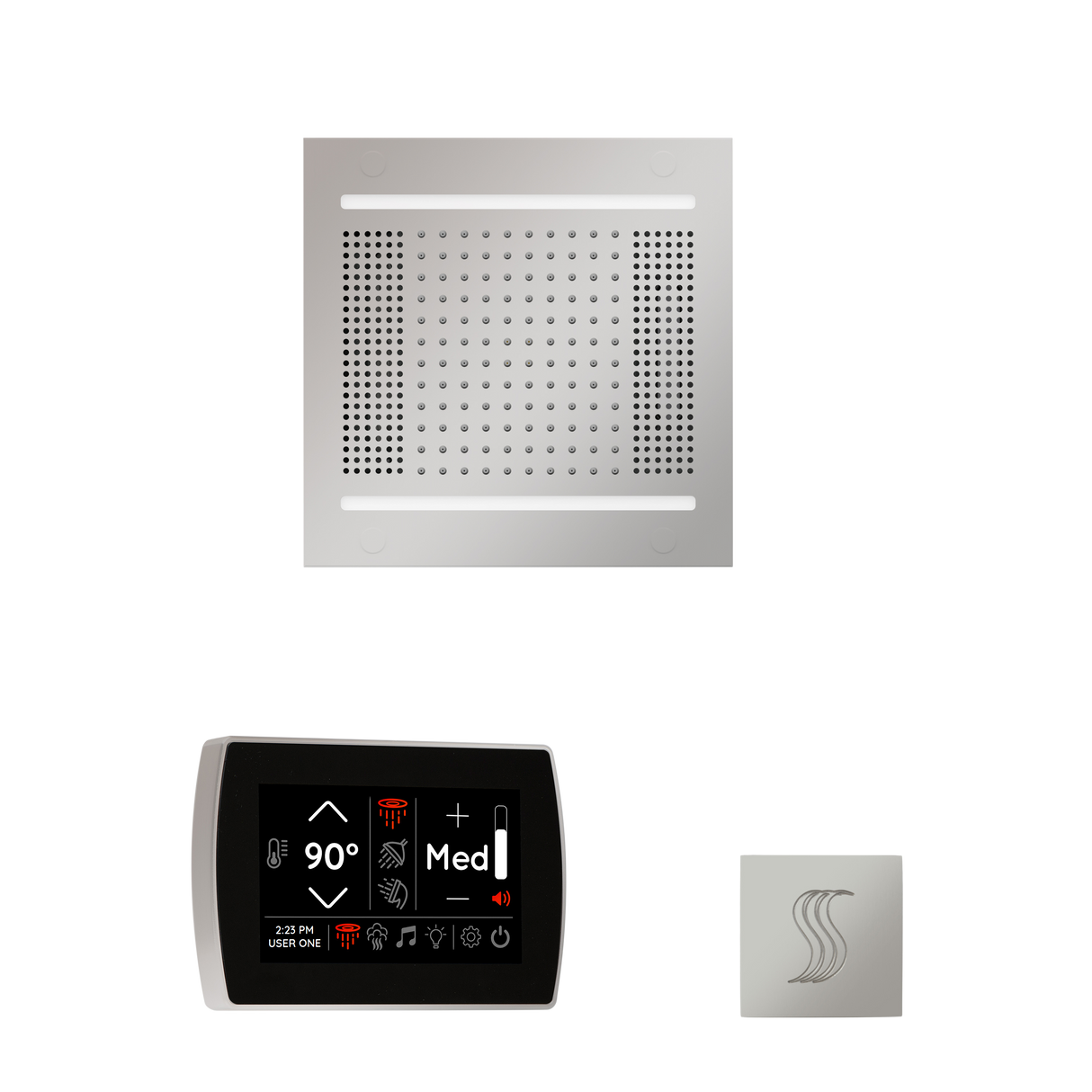 ThermaSol WH14STPSS Wellness Steam Package - HydroVive 14 Rainhead + SignaTouch Recessed Black Trim Control + SteamVection Square Steam Head