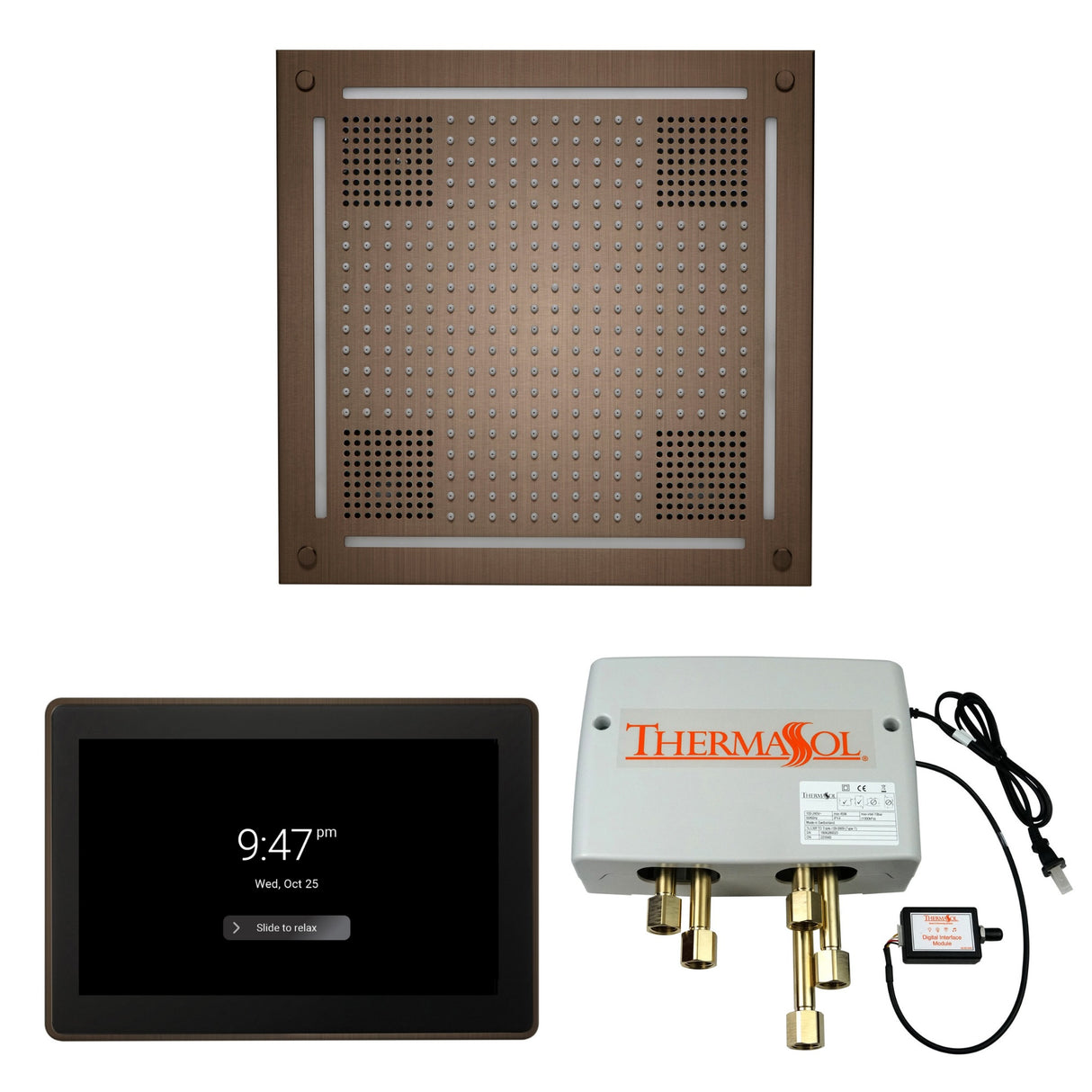 ThermaSol WHSP15S Wellness Shower Package - HydroVive 18 Rainhead + ThermaTouch2 15" Control + Digital Shower Valve