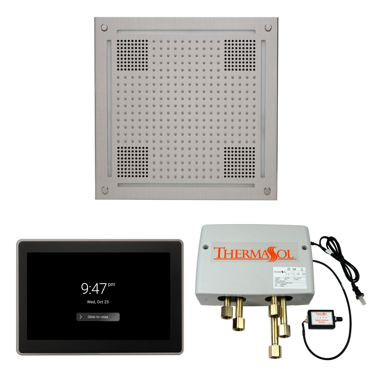 ThermaSol WHSP15S Wellness Shower Package - HydroVive 18 Rainhead + ThermaTouch2 15" Control + Digital Shower Valve