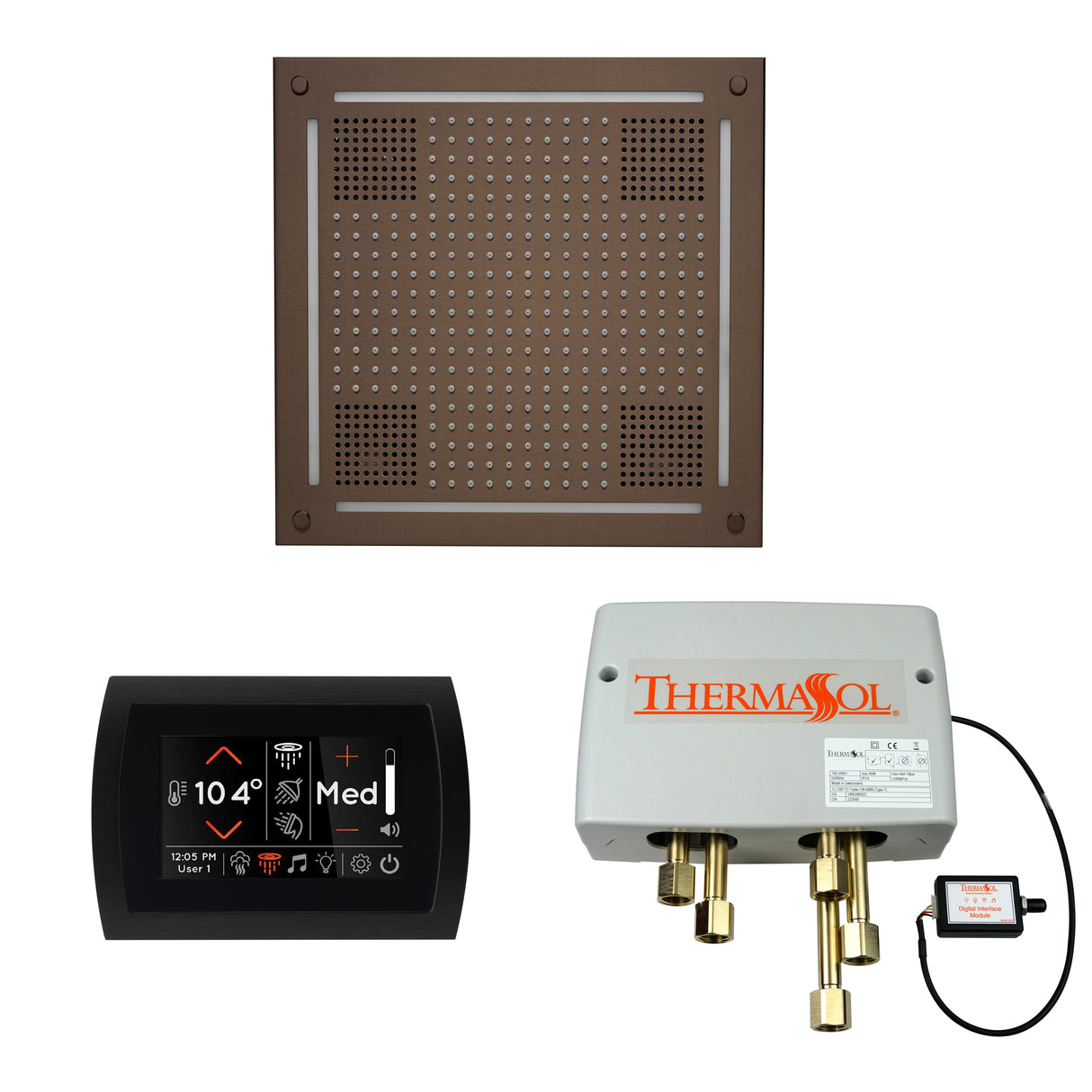 ThermaSol WHSPSS Wellness Shower Package - HydroVive 18 Rainhead + SignaTouch Recessed Black Trim Control + Digital Shower Valve