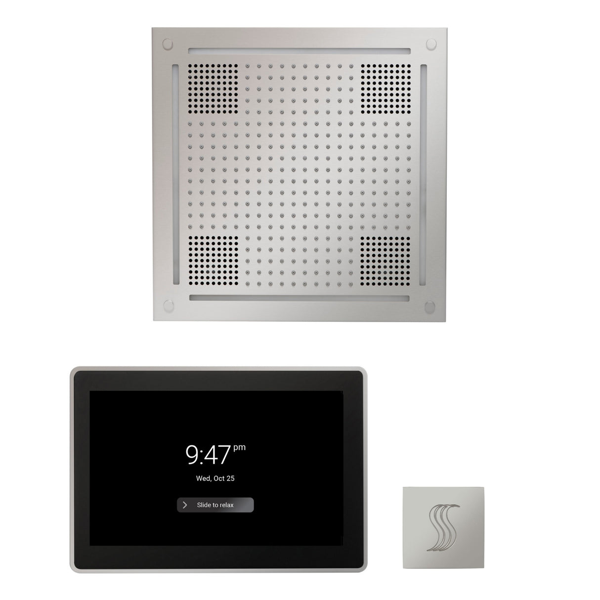 ThermaSol WHSTP15S Wellness Steam Package - HydroVive 18 Rainhead + ThermaTouch2 15" Control + SteamVection Square Steam Head