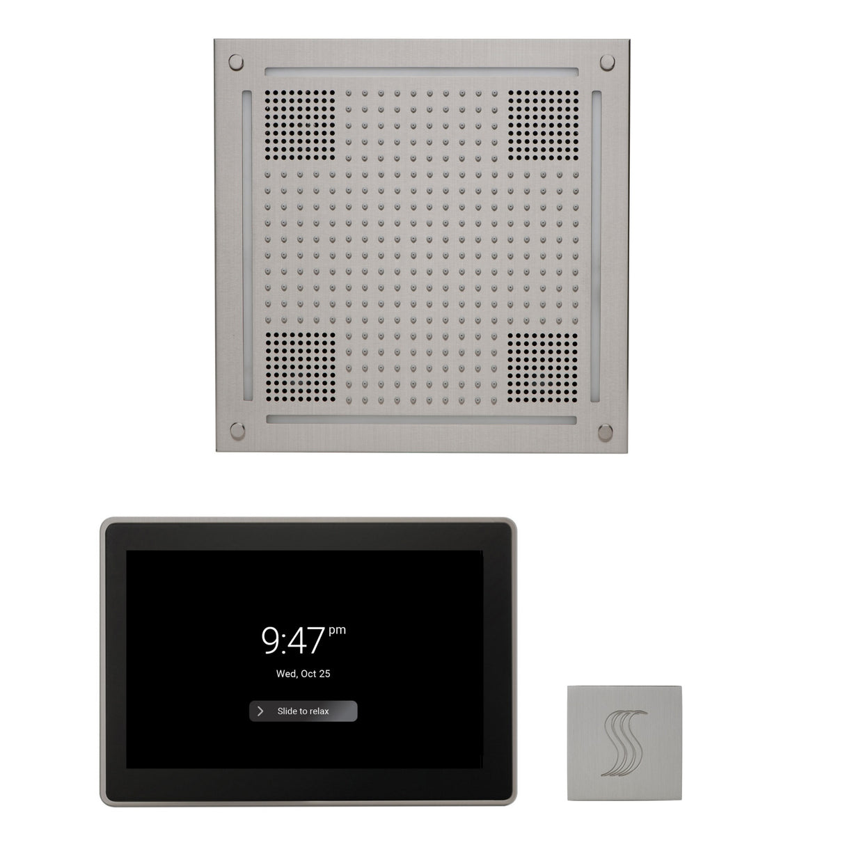 ThermaSol WHSTP15S Wellness Steam Package - HydroVive 18 Rainhead + ThermaTouch2 15" Control + SteamVection Square Steam Head