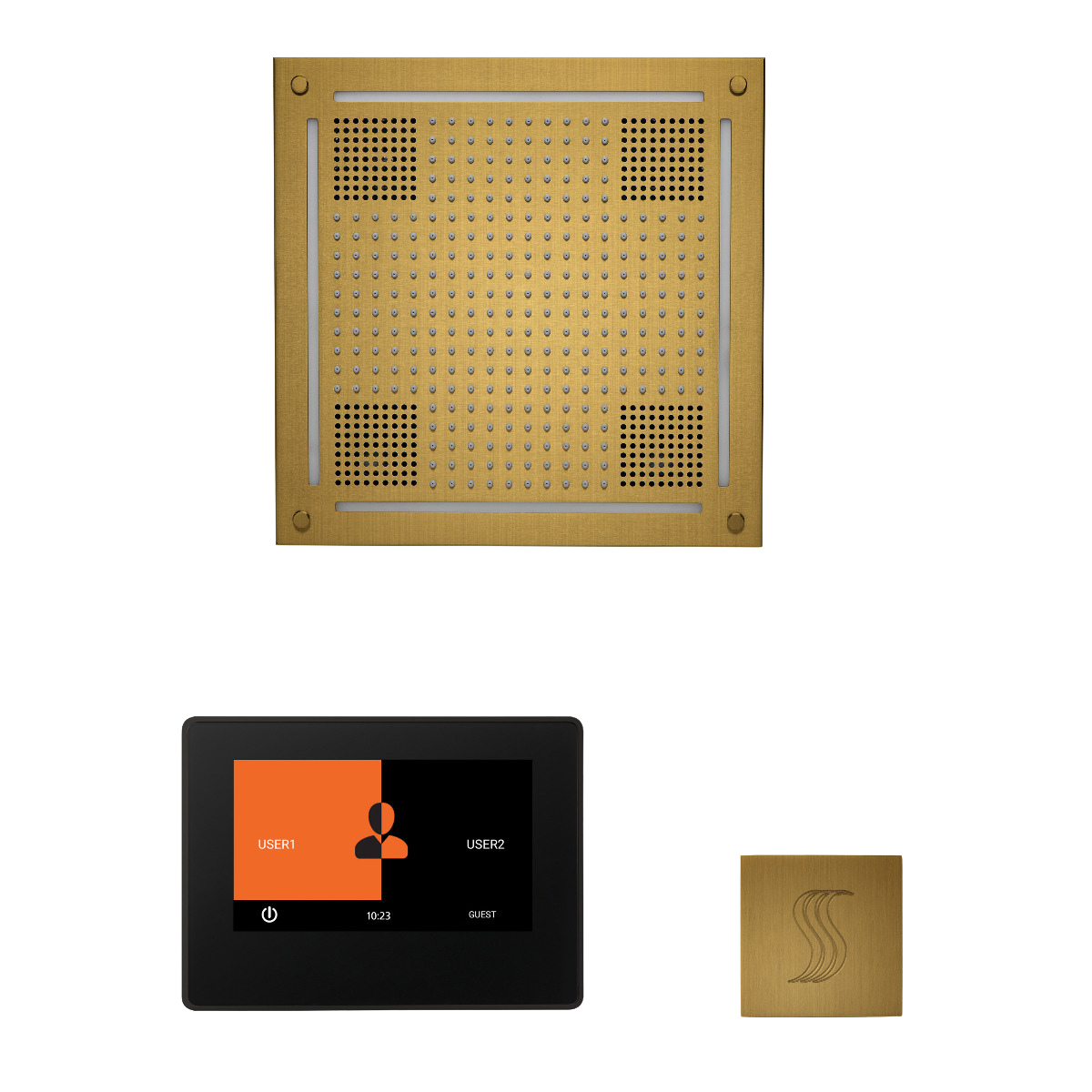 ThermaSol WHSTP7S Wellness Steam Package - HydroVive 18 Rainhead + ThermaTouch2 7" Black Trim Control + SteamVection Square Steam Head