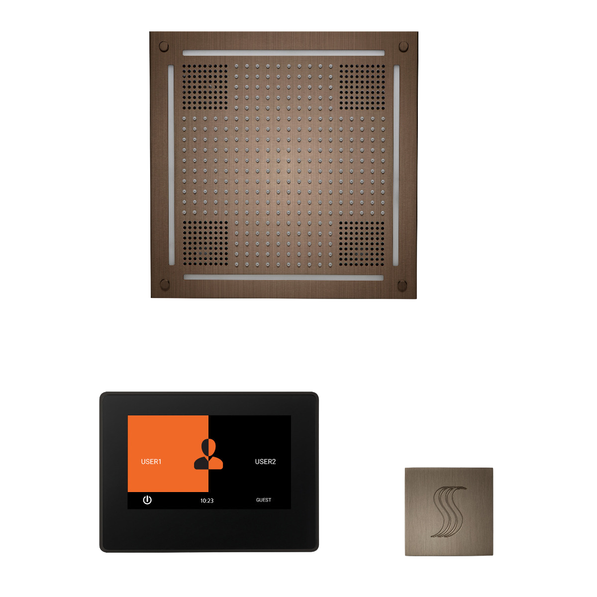 ThermaSol WHSTP7S Wellness Steam Package - HydroVive 18 Rainhead + ThermaTouch2 7" Black Trim Control + SteamVection Square Steam Head